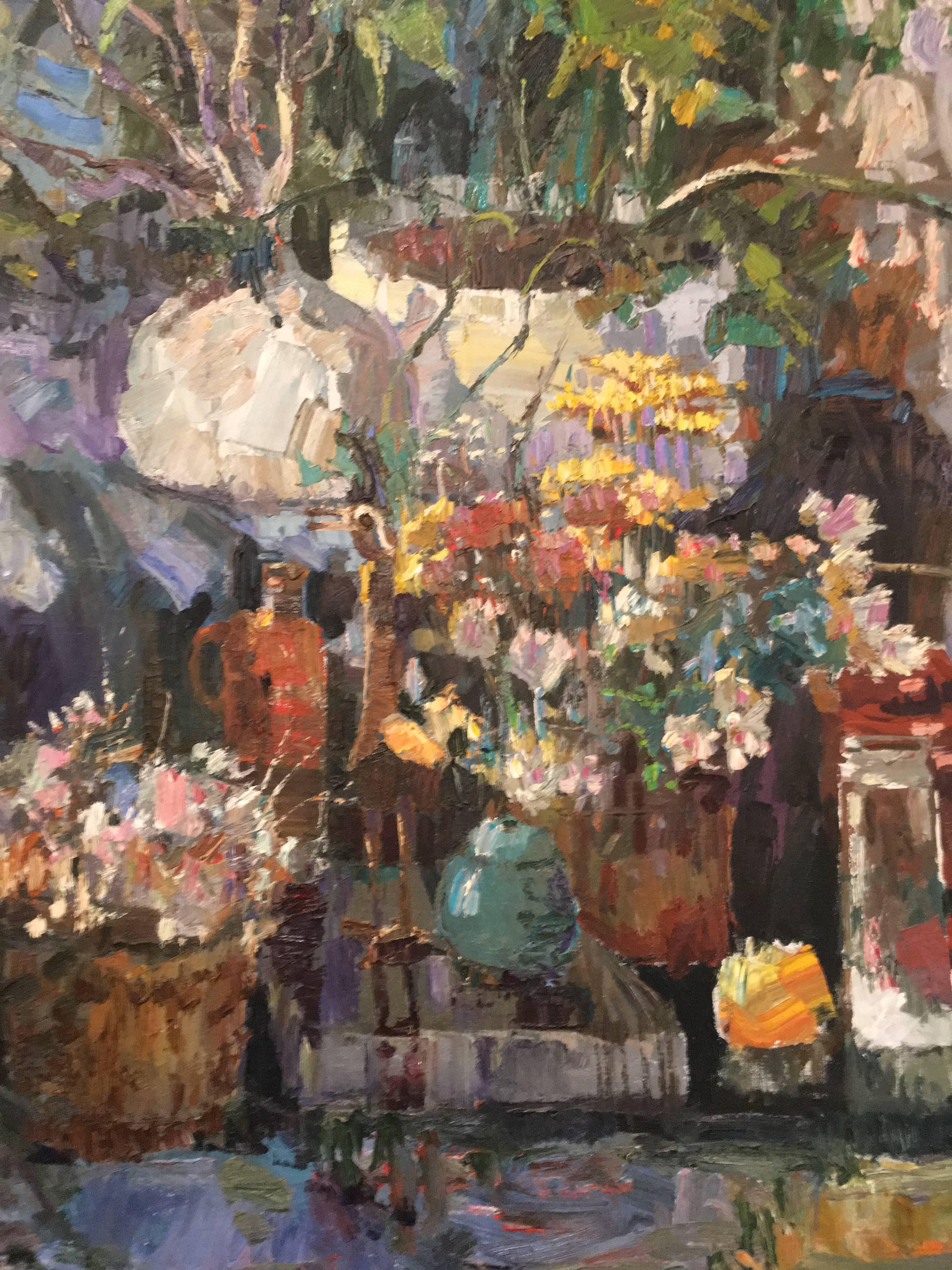 Impressionistic Colorful Oil on Canvas by Lau Chun, 1979 In Good Condition In Houston, TX