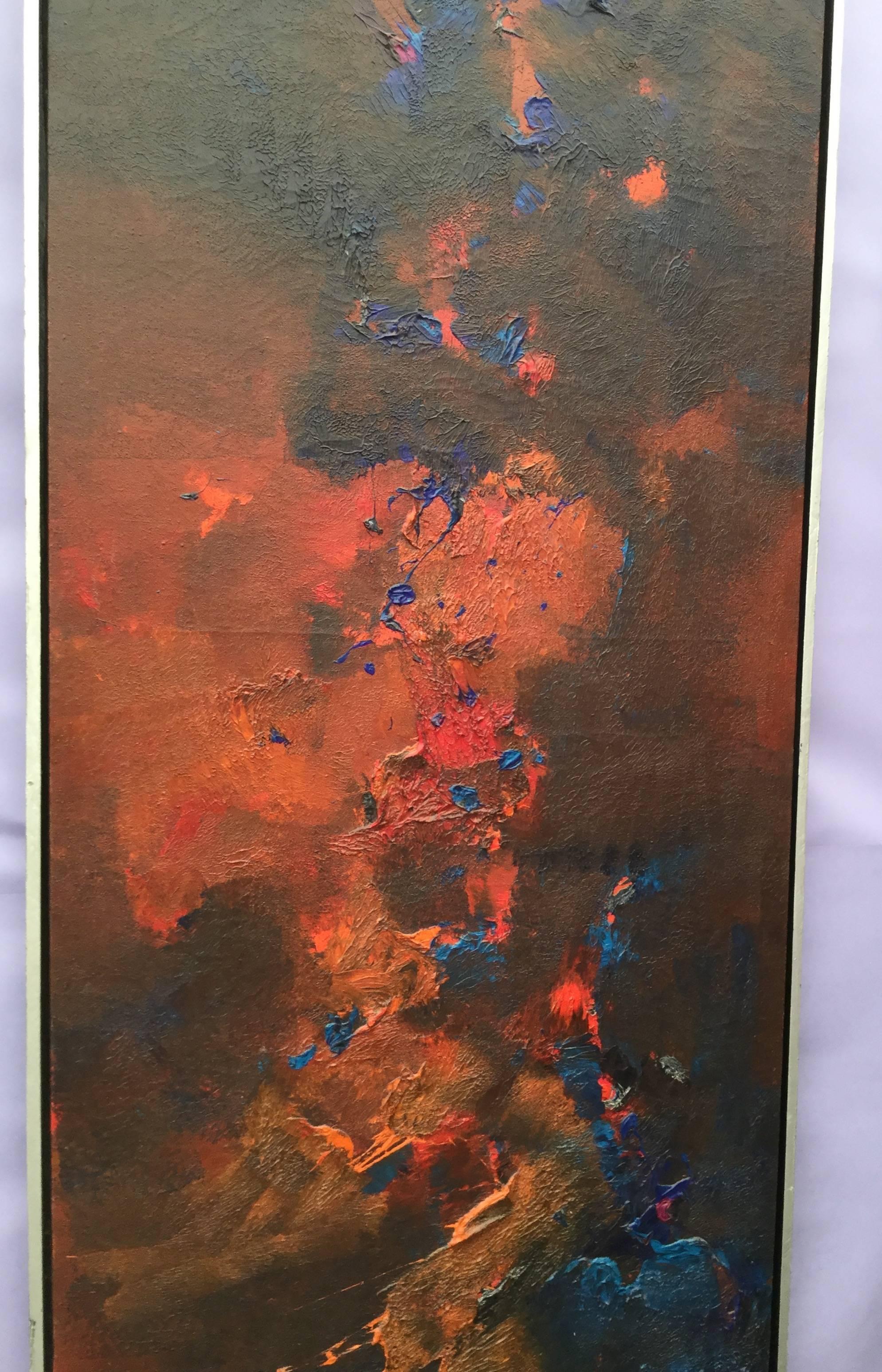 Mid-Century Modern Abstract Oil on Canvas Signed R. Roehrenbeck-Saturday Sale