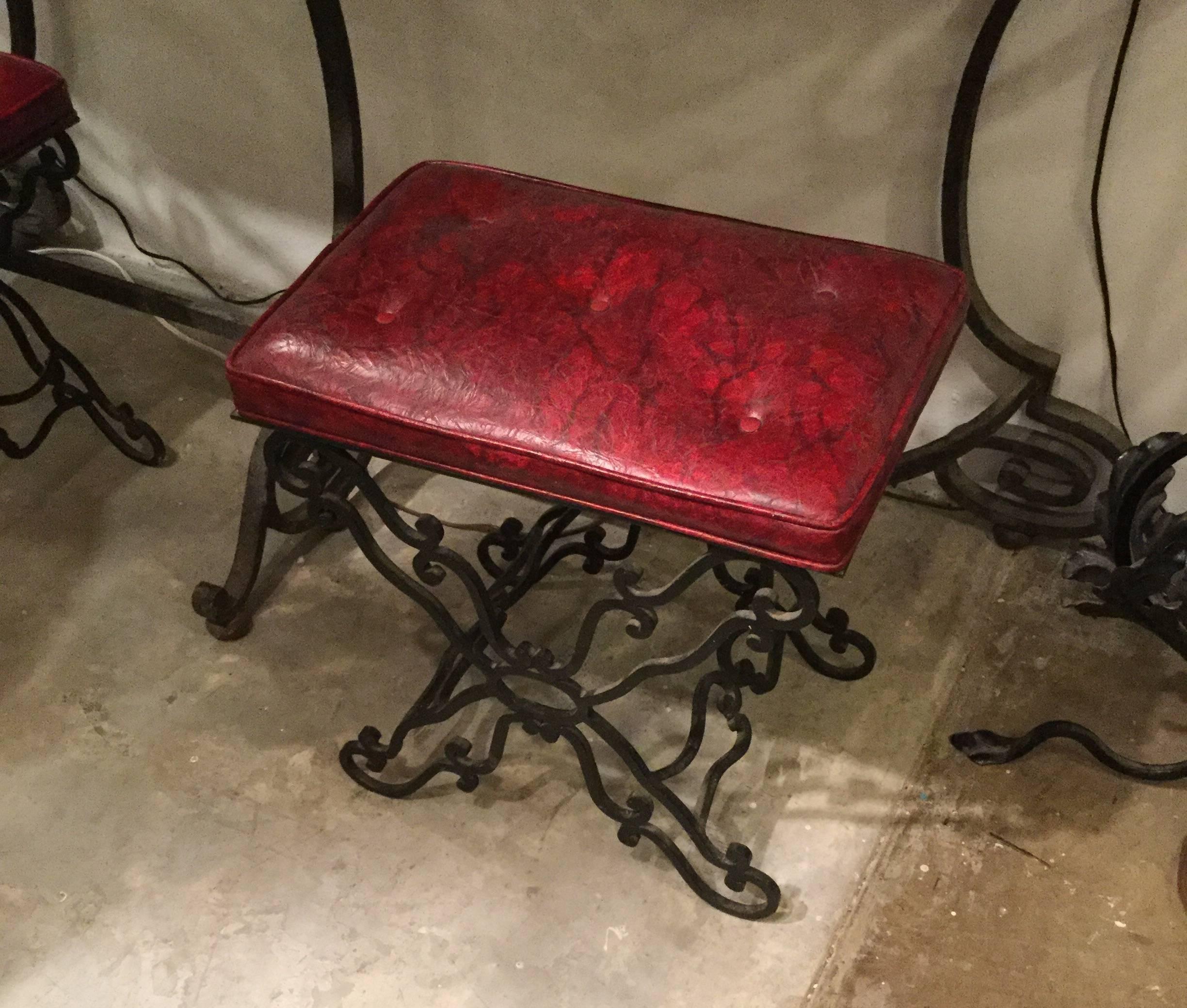 Renaissance Revival Pair of Continental Wrought Iron Benches or Ottomans