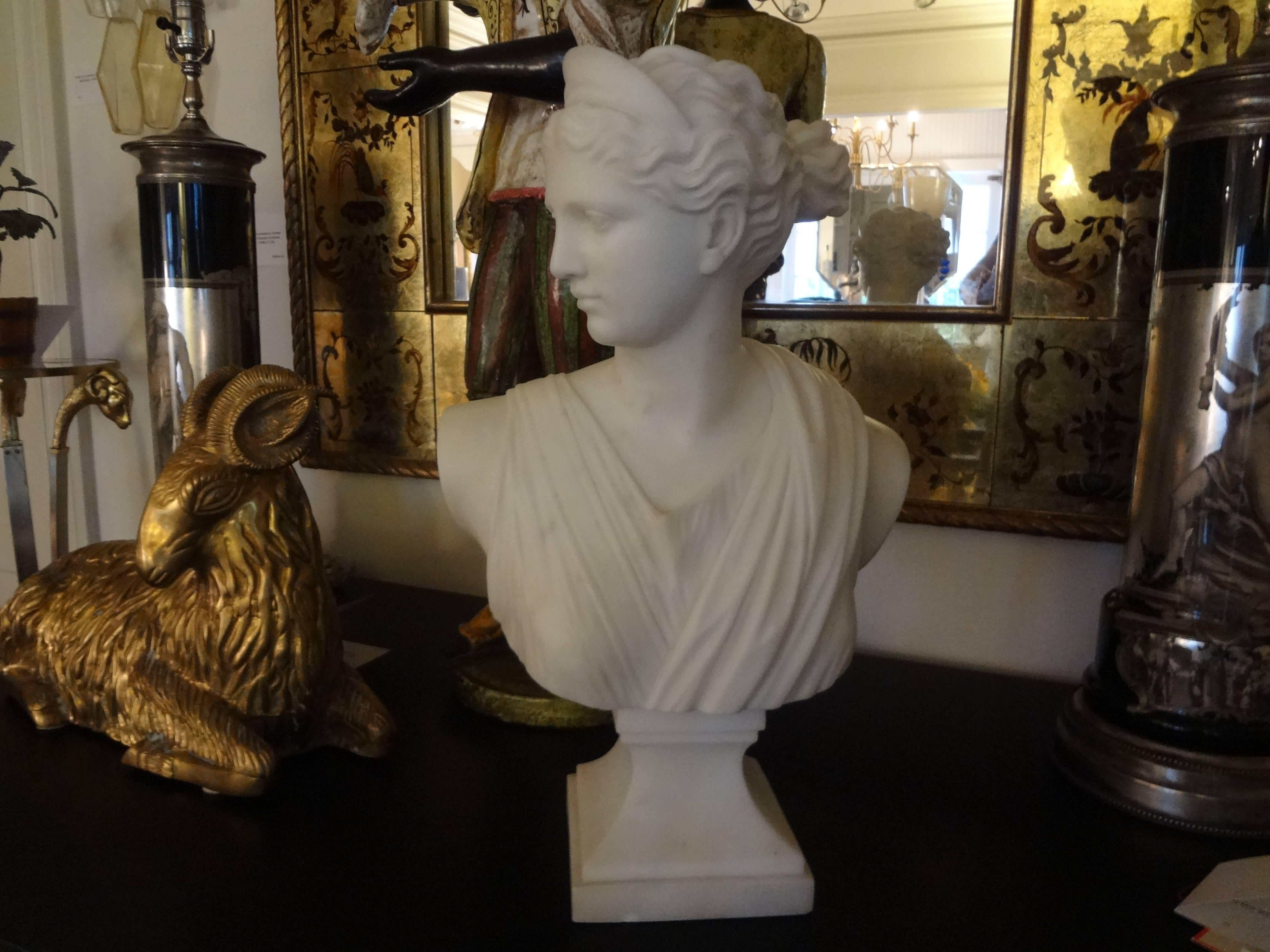 Early 20th Century Italian Marble Bust of Diana, Signed Pugi