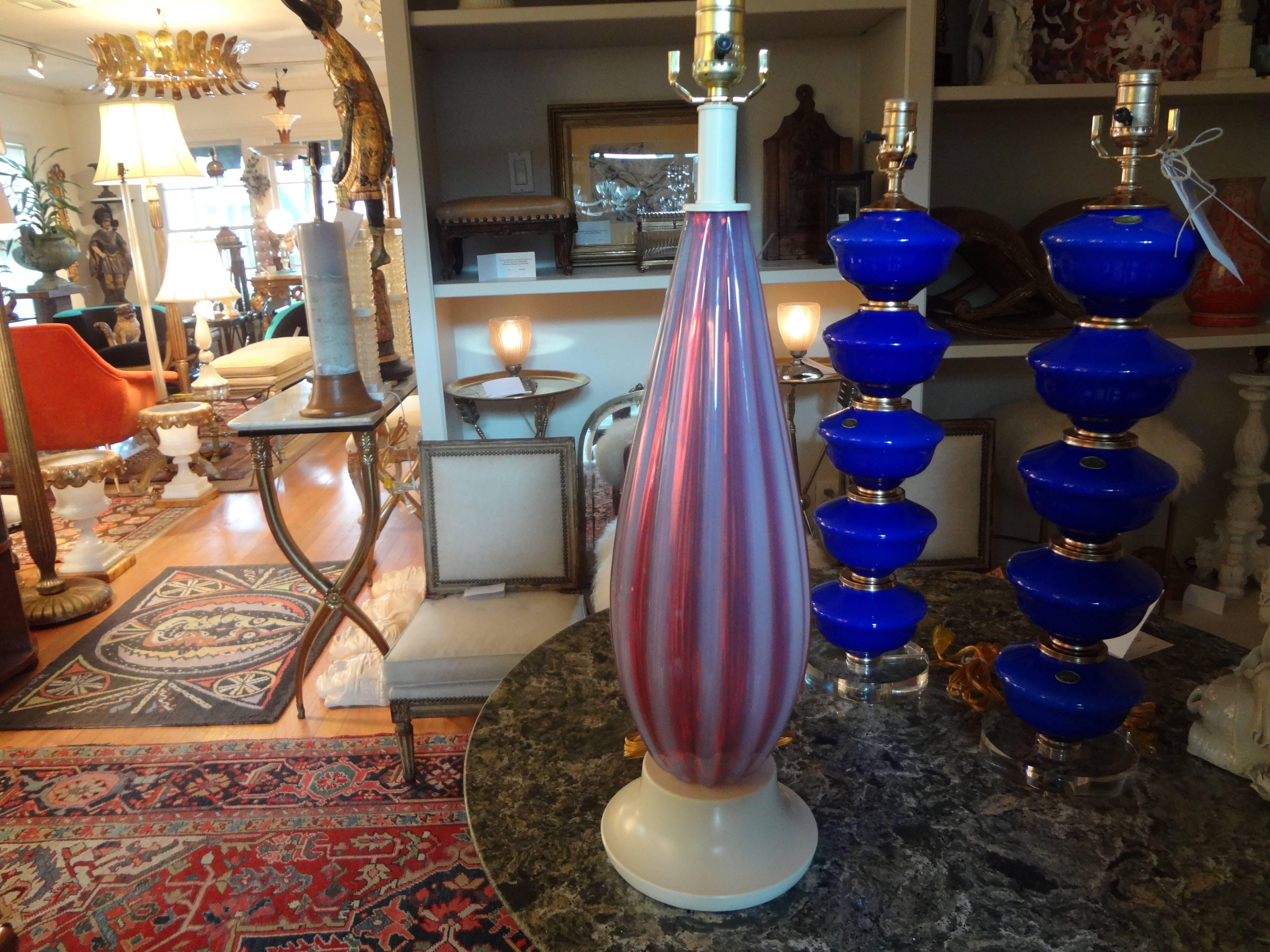 Blown Glass Pair of Opalescent Murano Glass Lamps Attributed to Seguso