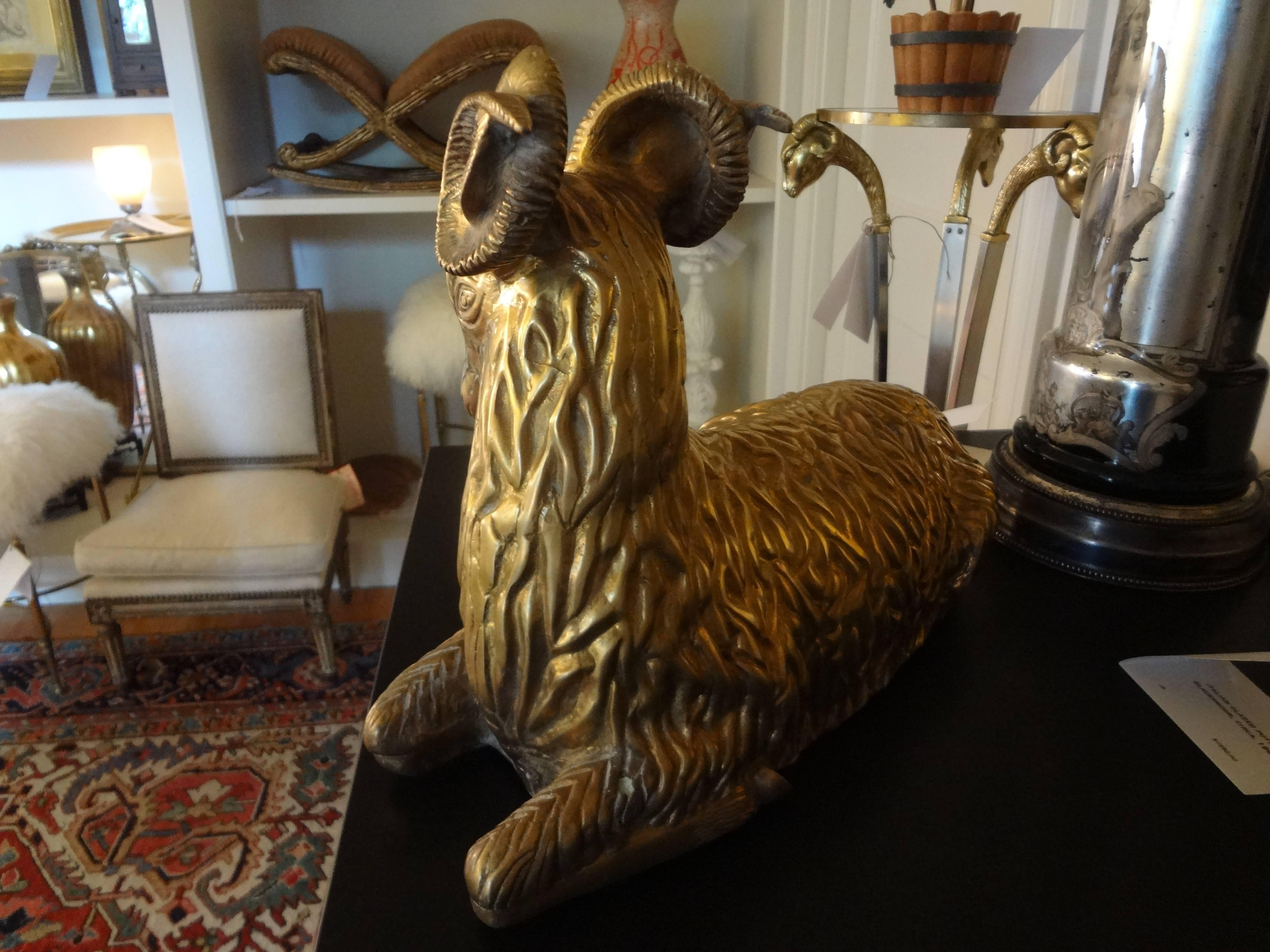 Unknown Midcentury Brass Statue of a Ram