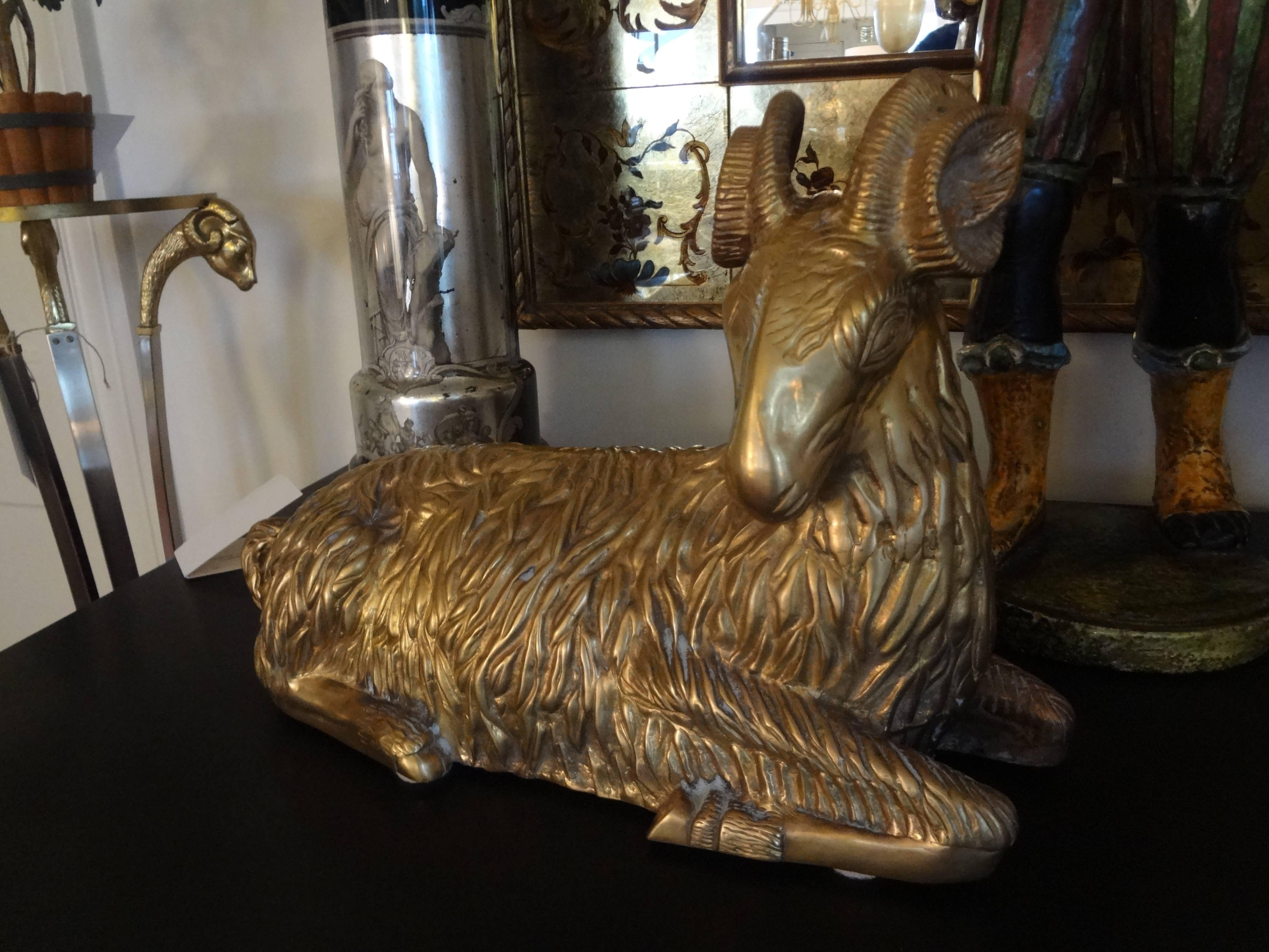 Midcentury Brass Statue of a Ram In Good Condition In Houston, TX