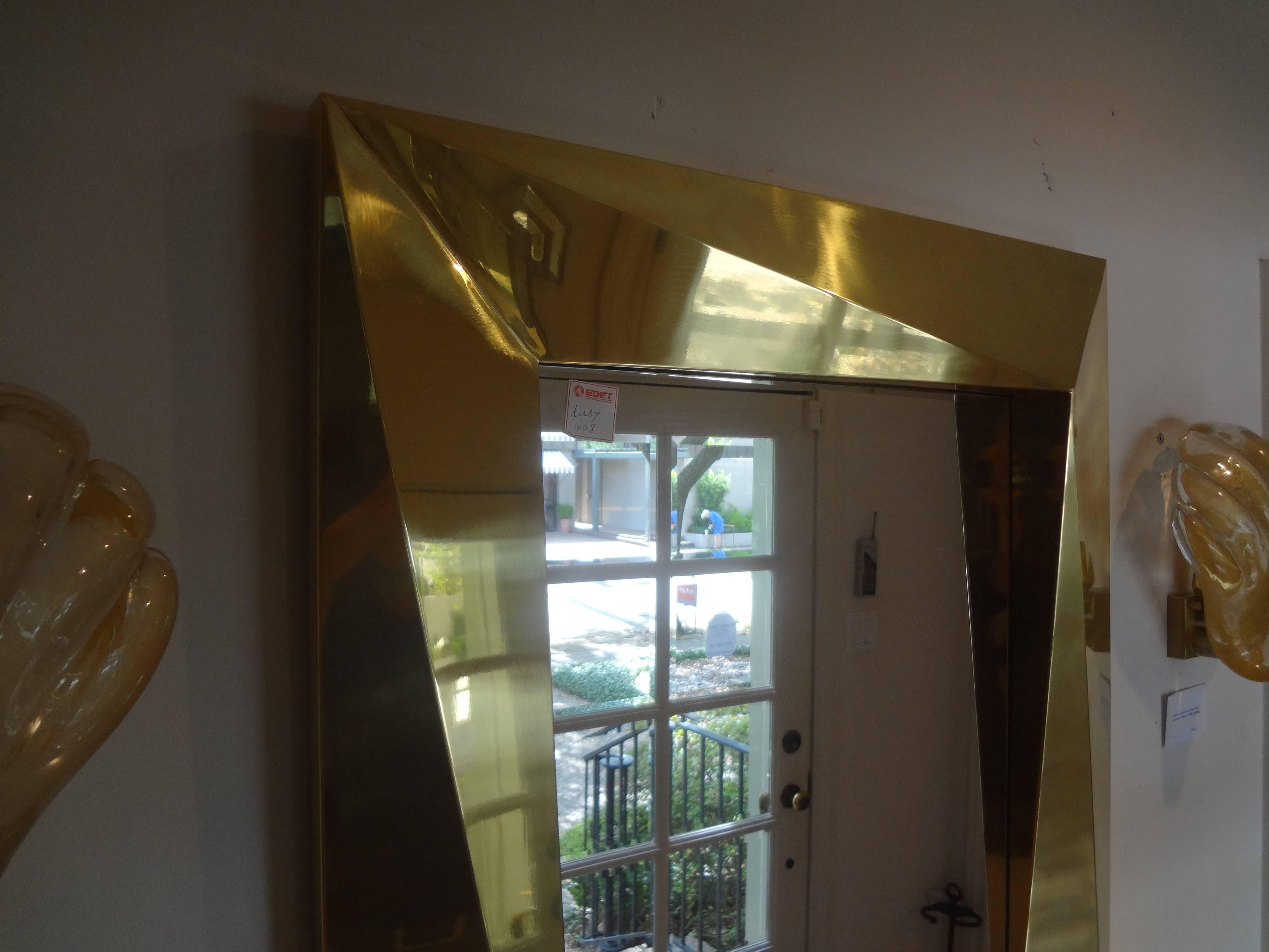 Italian Brass Modernist Geometric Mirror In Good Condition In Houston, TX