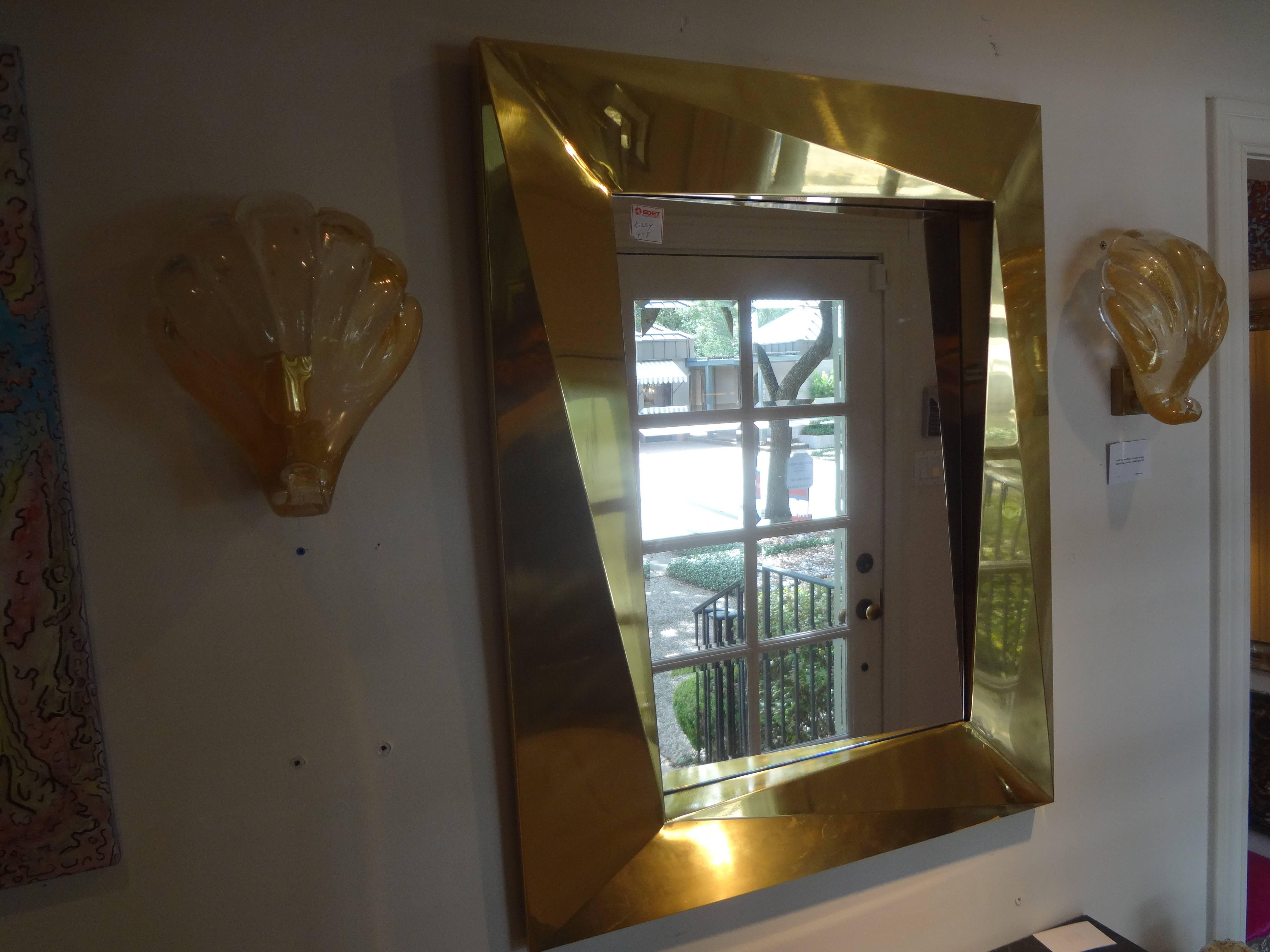 Italian Brass Modernist Geometric Mirror 2