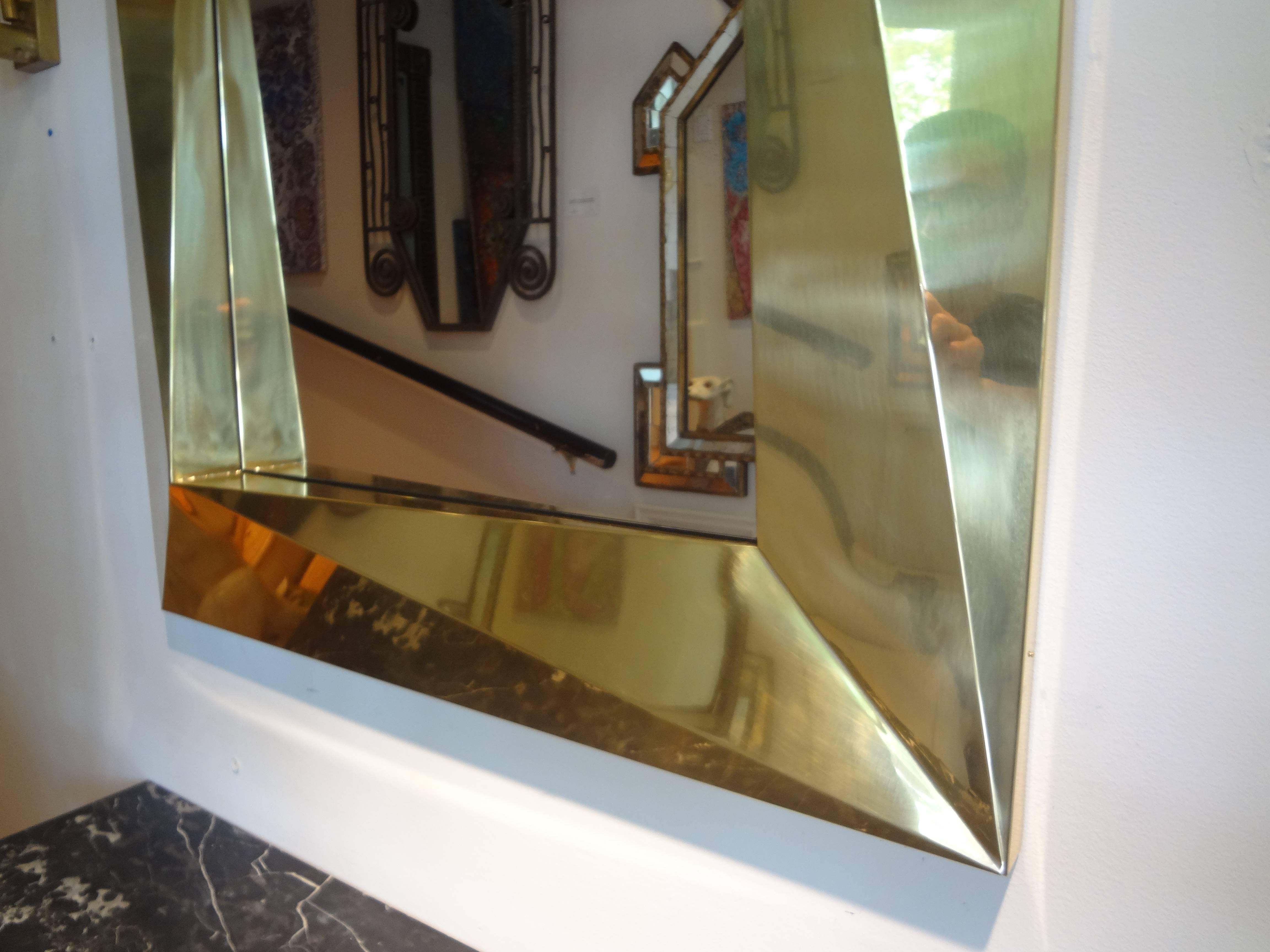 Italian Brass Modernist Geometric Mirror 1