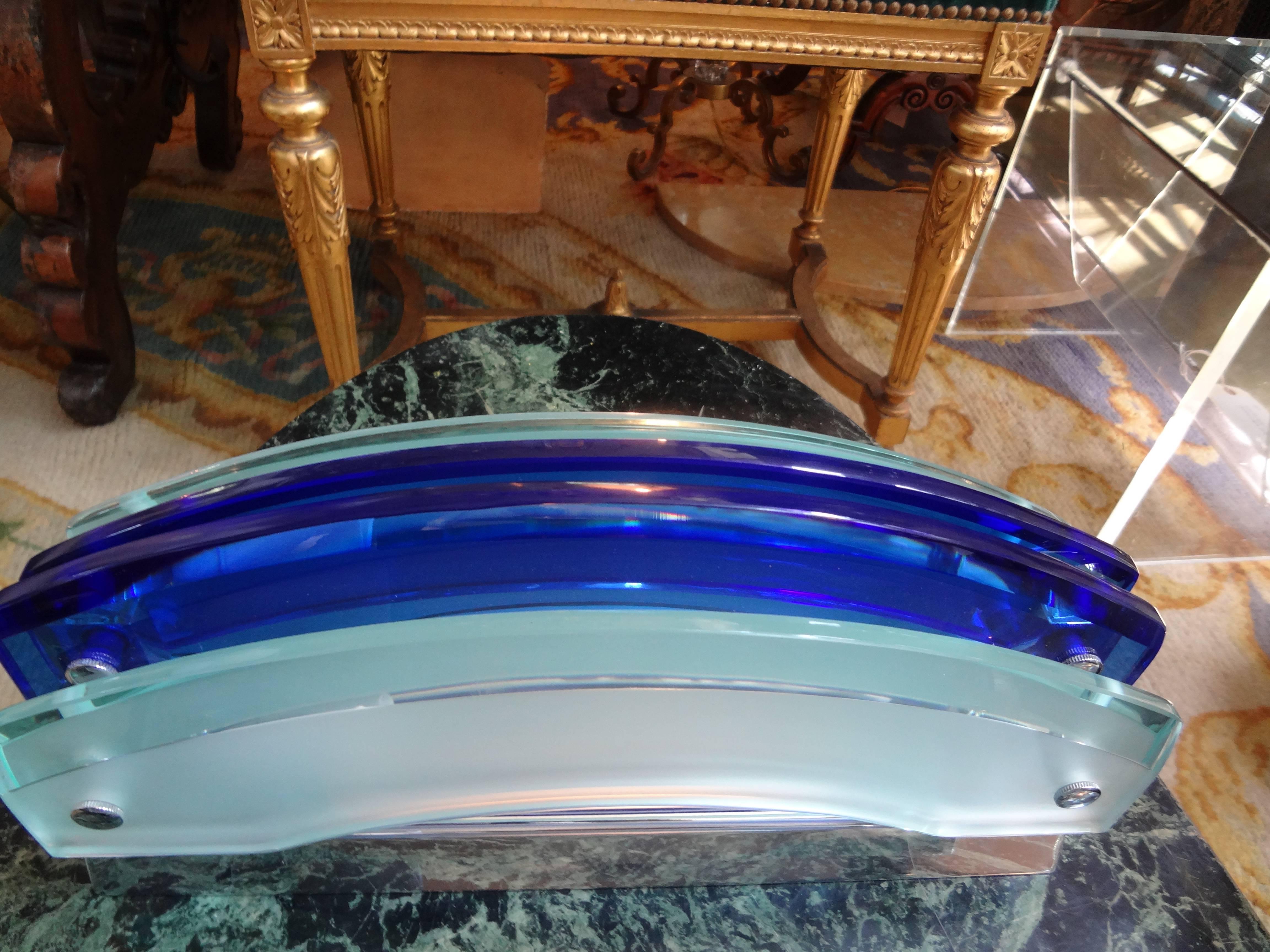 Pair of Murano Glass Sconces, Blue and Frosted Glass by Veca In Good Condition In Houston, TX