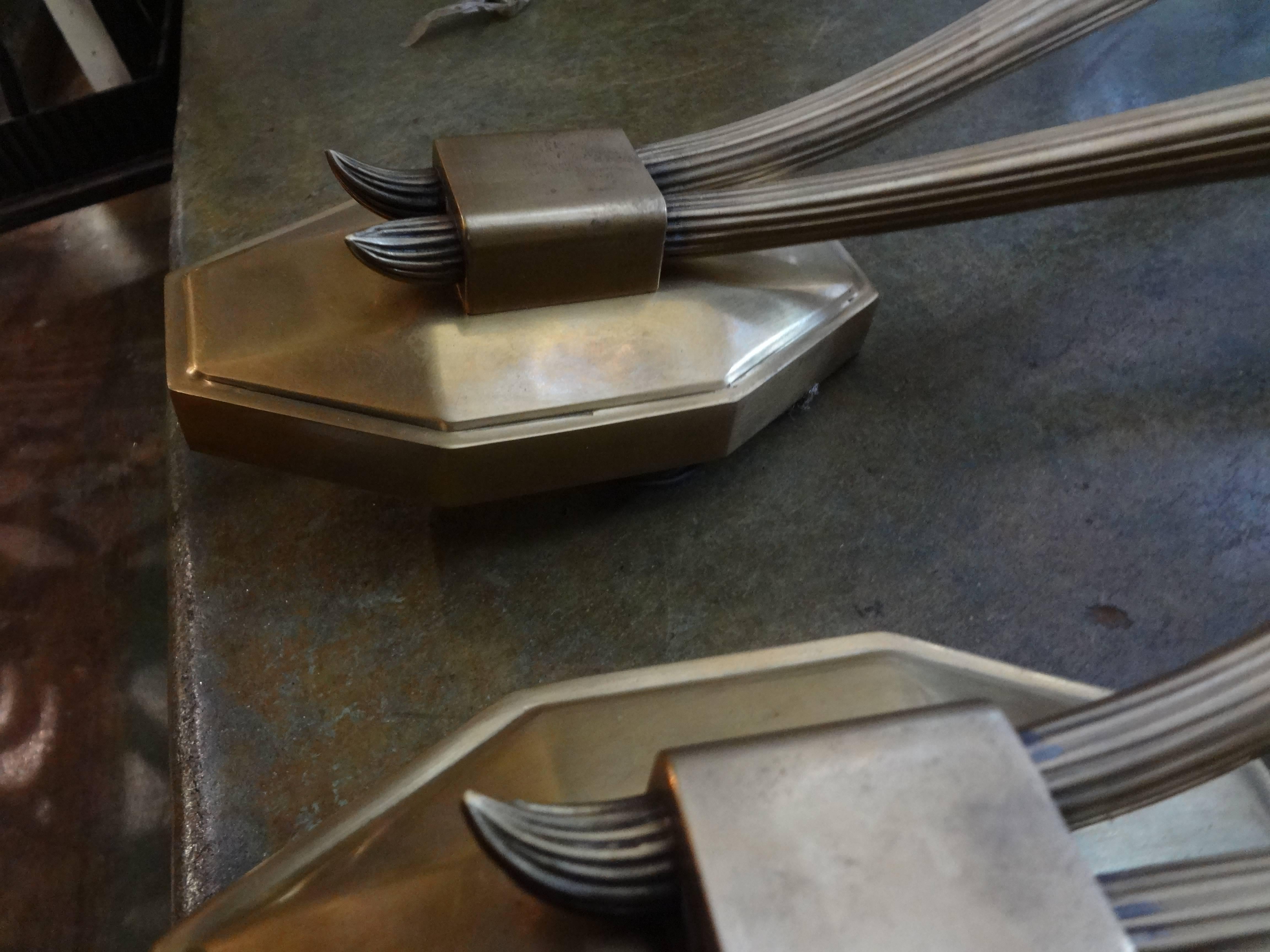 Pair of Art Deco Style Brass Sconces after Emile-Jacques Ruhlmann im Zustand „Gut“ in Houston, TX
