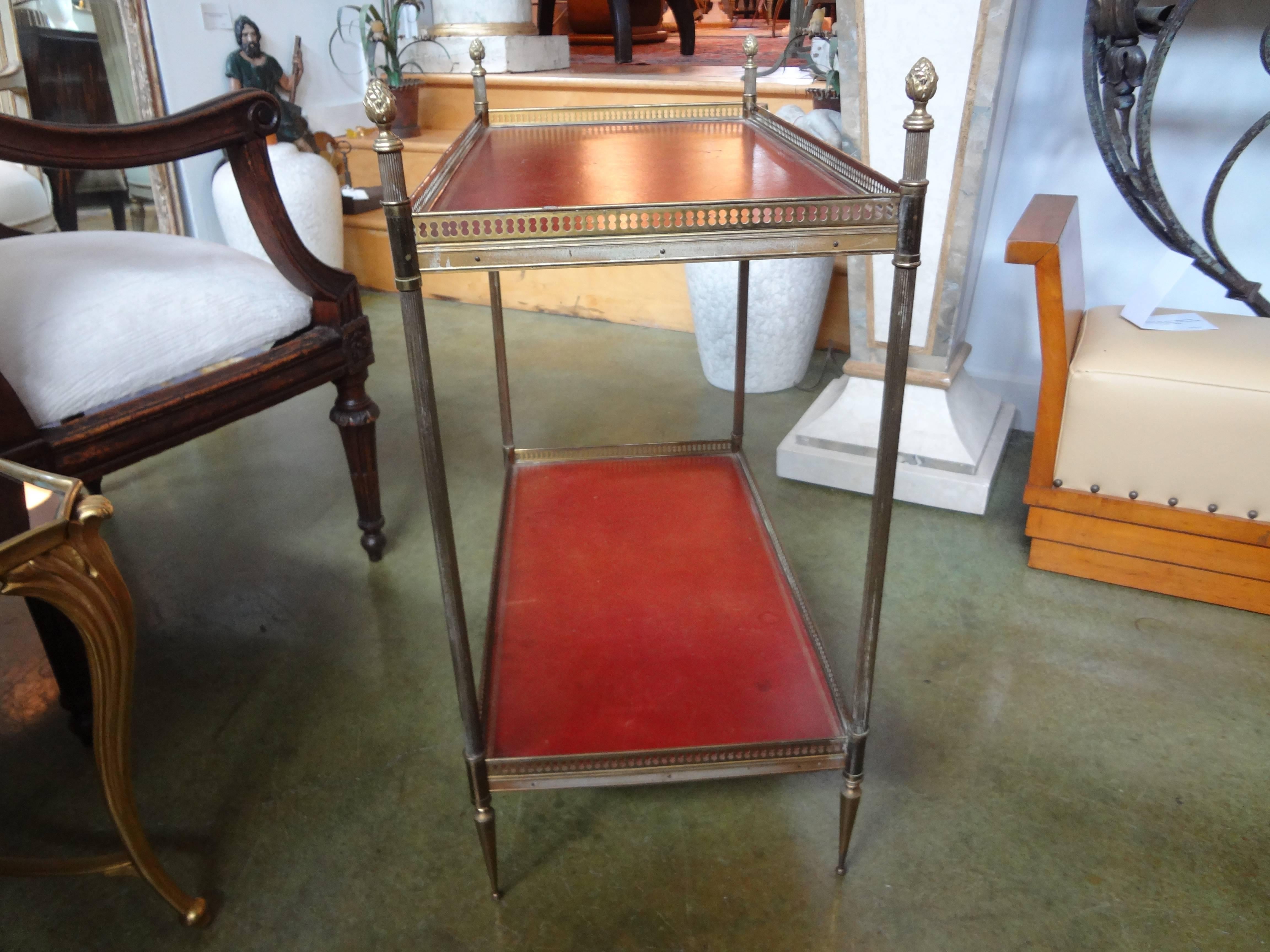 French Maison Jansen Style Brass and Leather Table In Good Condition In Houston, TX