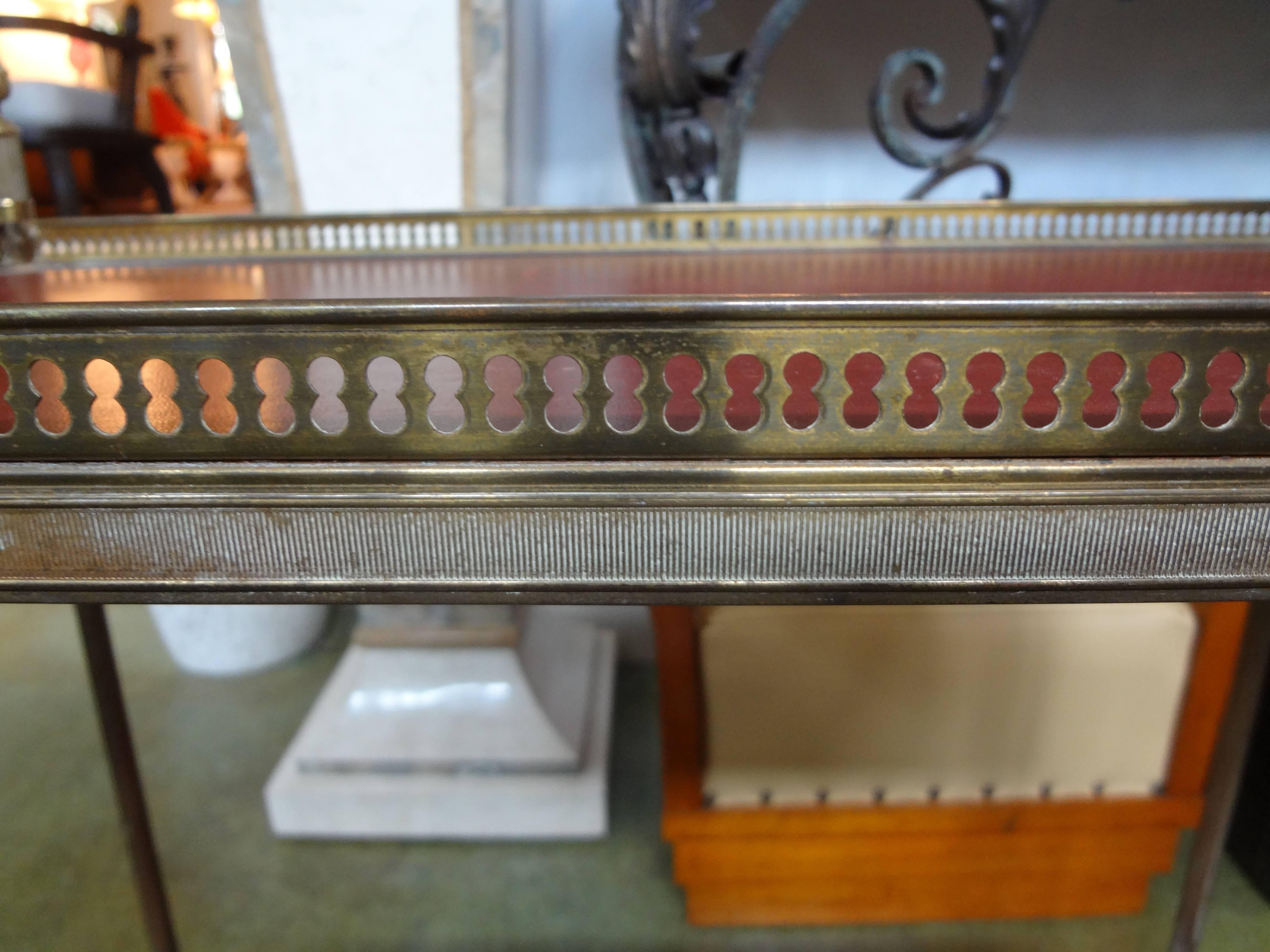 Mid-20th Century French Maison Jansen Style Brass and Leather Table