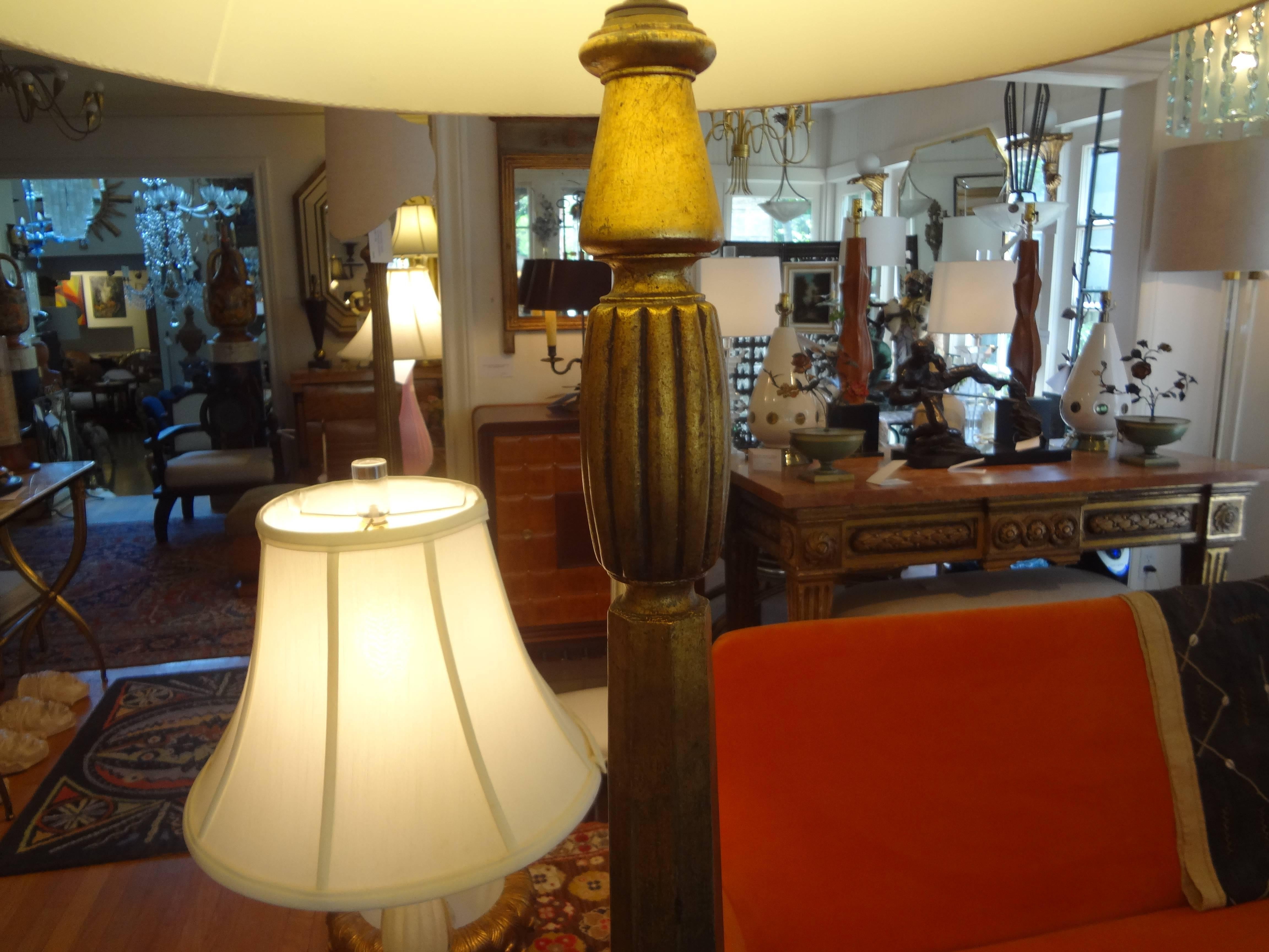 Early 20th Century French Art Deco Jules Leleu Style Giltwood Floor Lamp For Sale