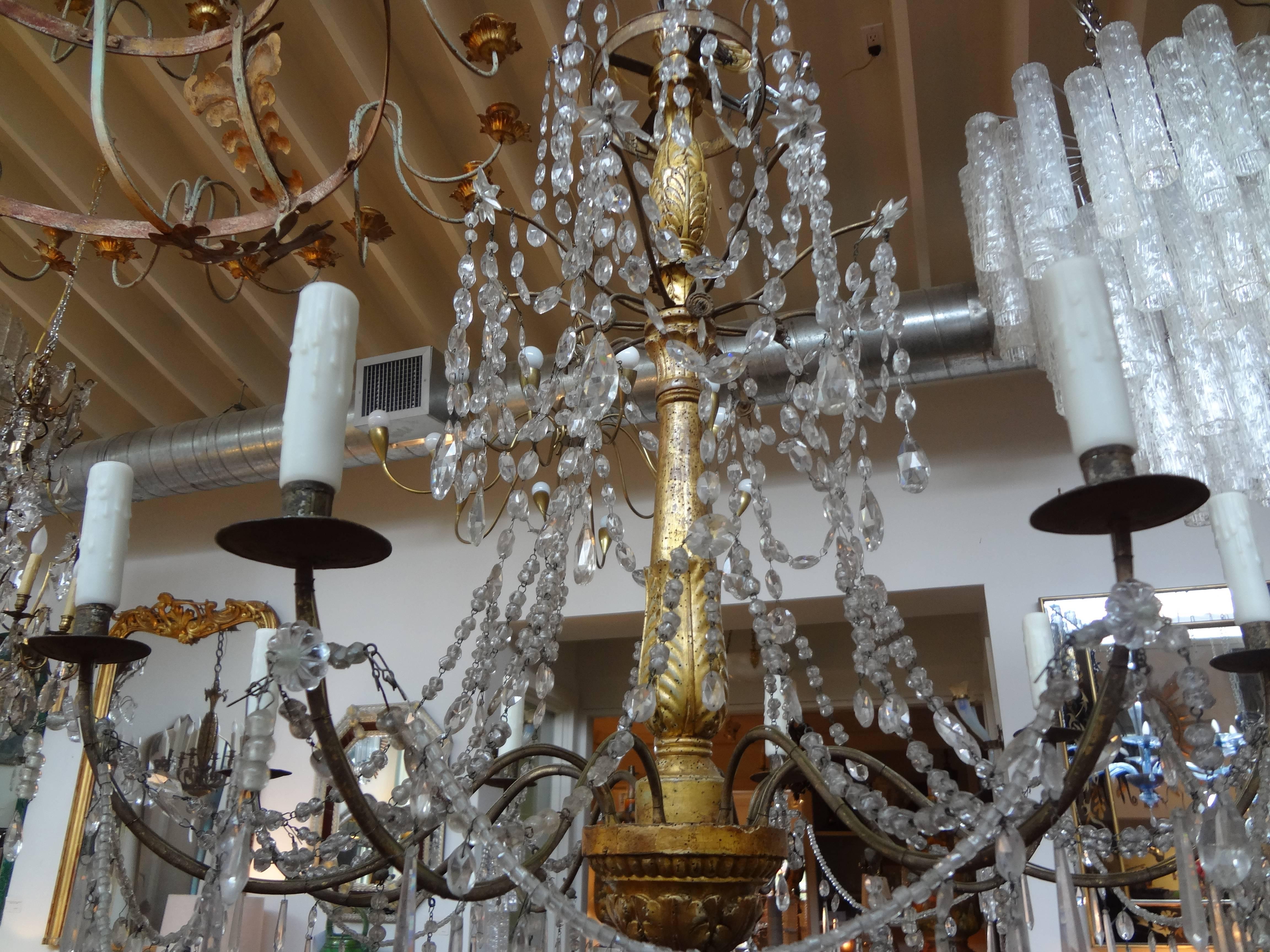 Italian Late 18th Century Genovese Gilt Wood And Crystal Eight-Light Chandelier