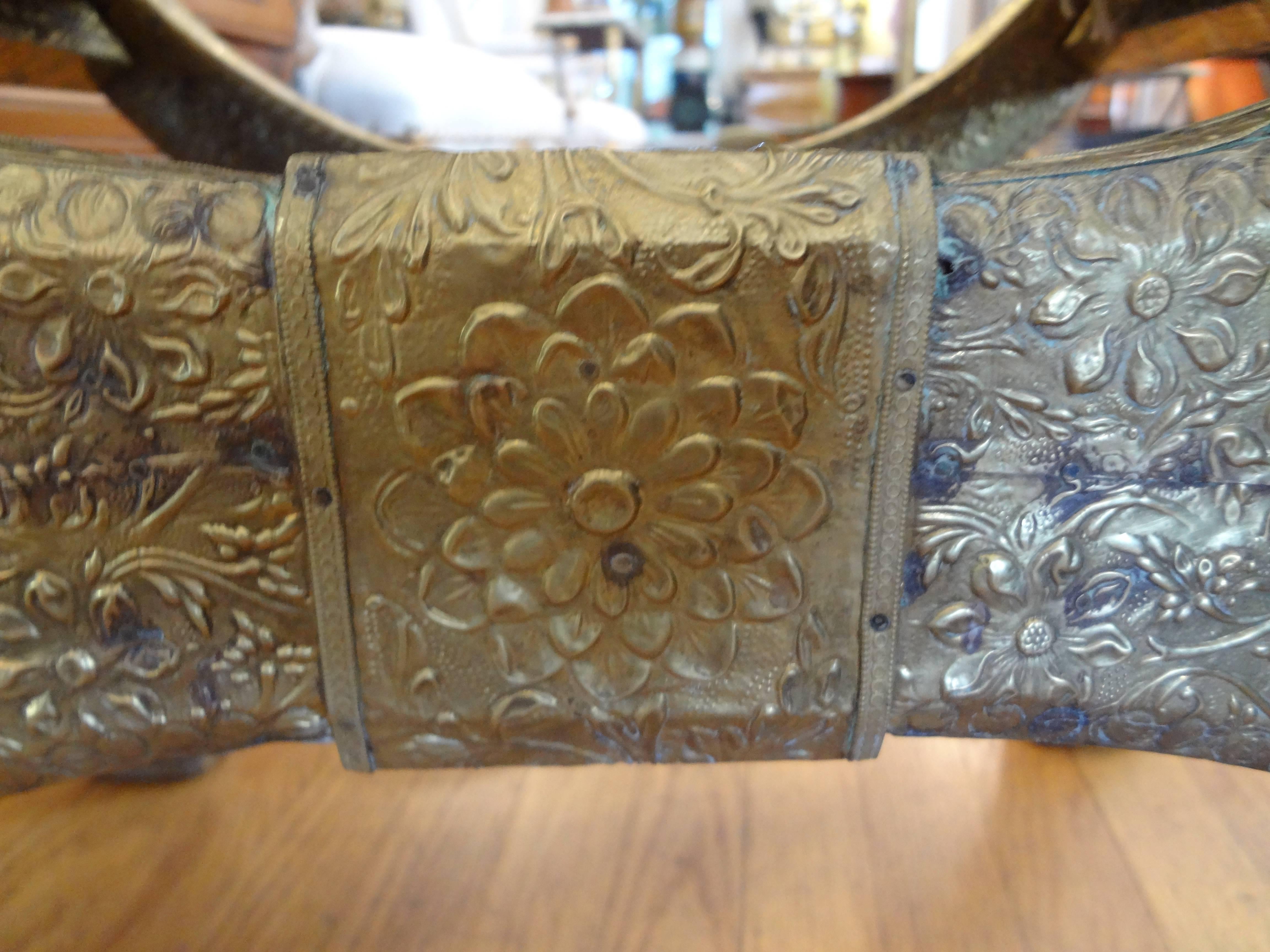 Mid-20th Century Anglo-Indian Brass Clad Bench with Horse Head Detail