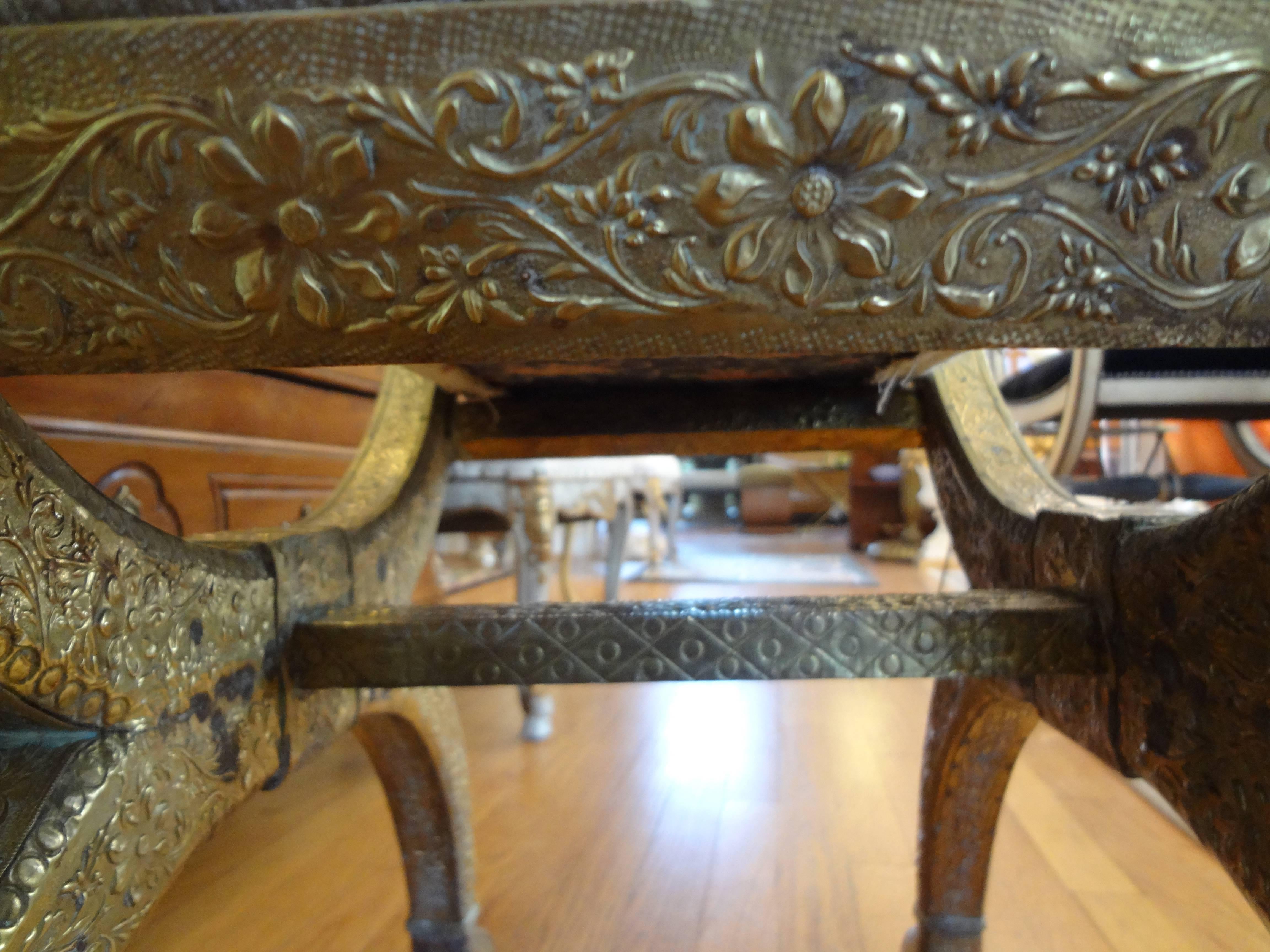 Anglo-Indian Brass Clad Bench with Horse Head Detail 4