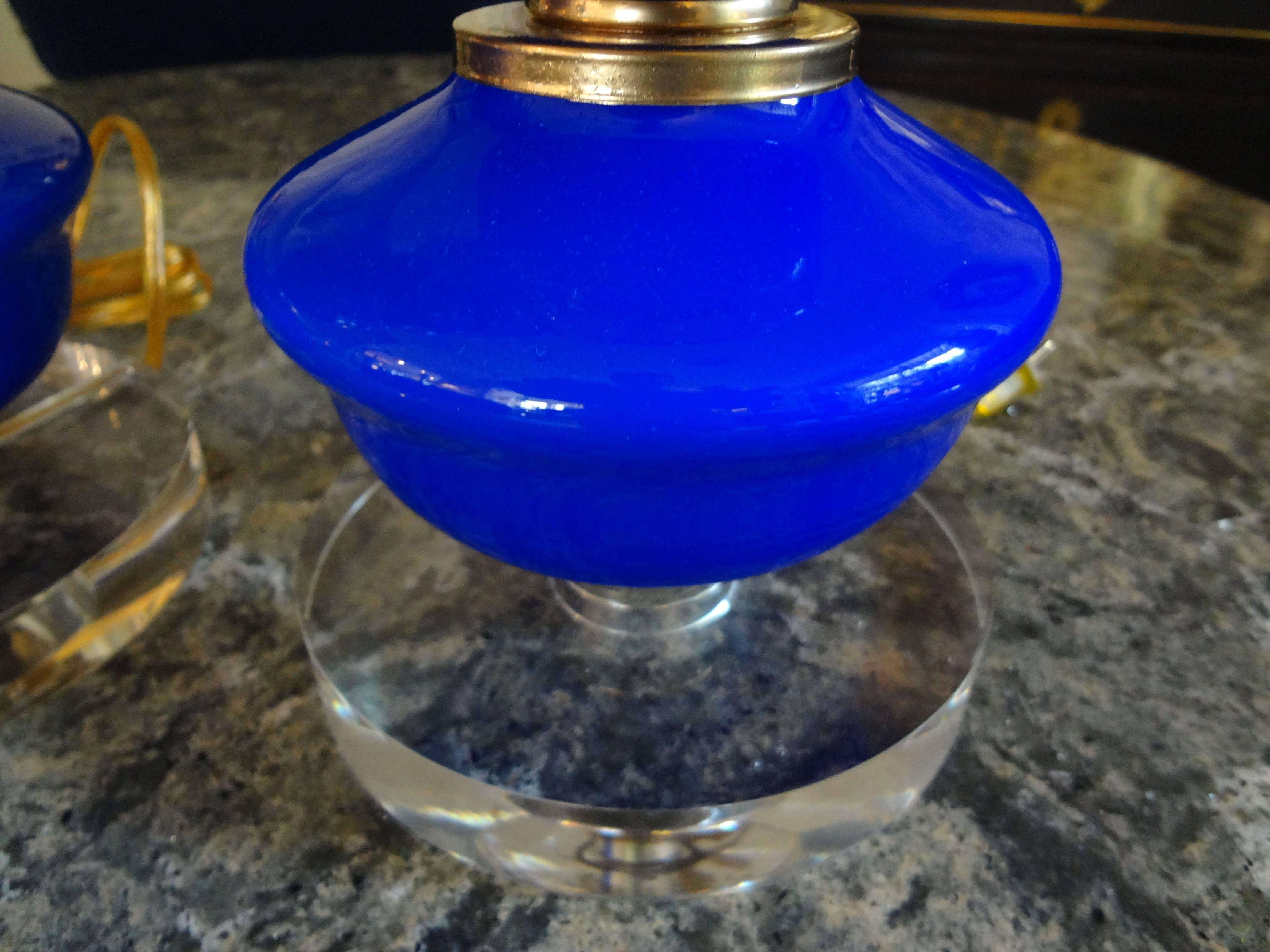 Hollywood Regency Pair of Cobalt Blue Murano Glass Lamps by Balboa
