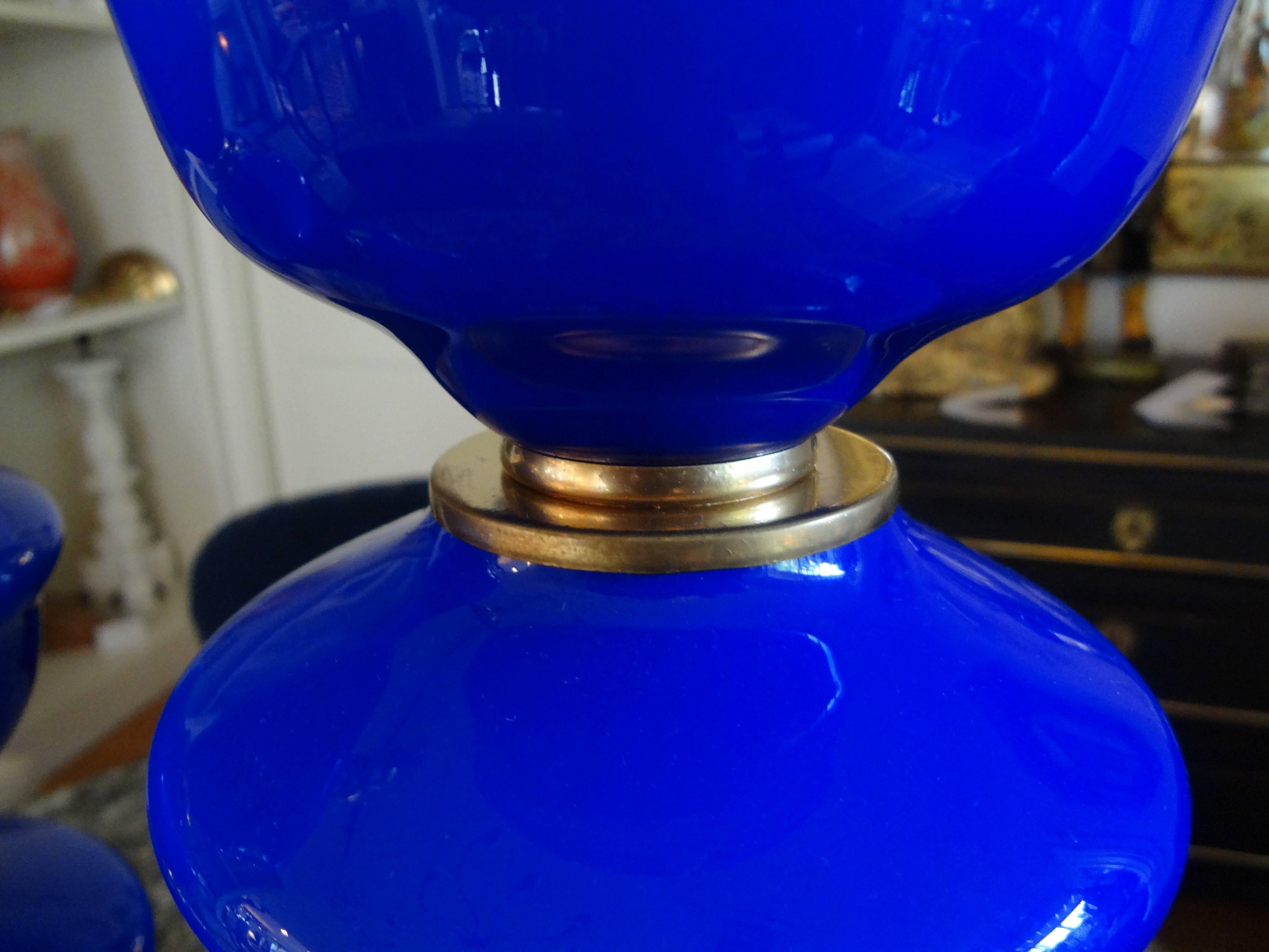Pair of Cobalt Blue Murano Glass Lamps by Balboa In Good Condition In Houston, TX