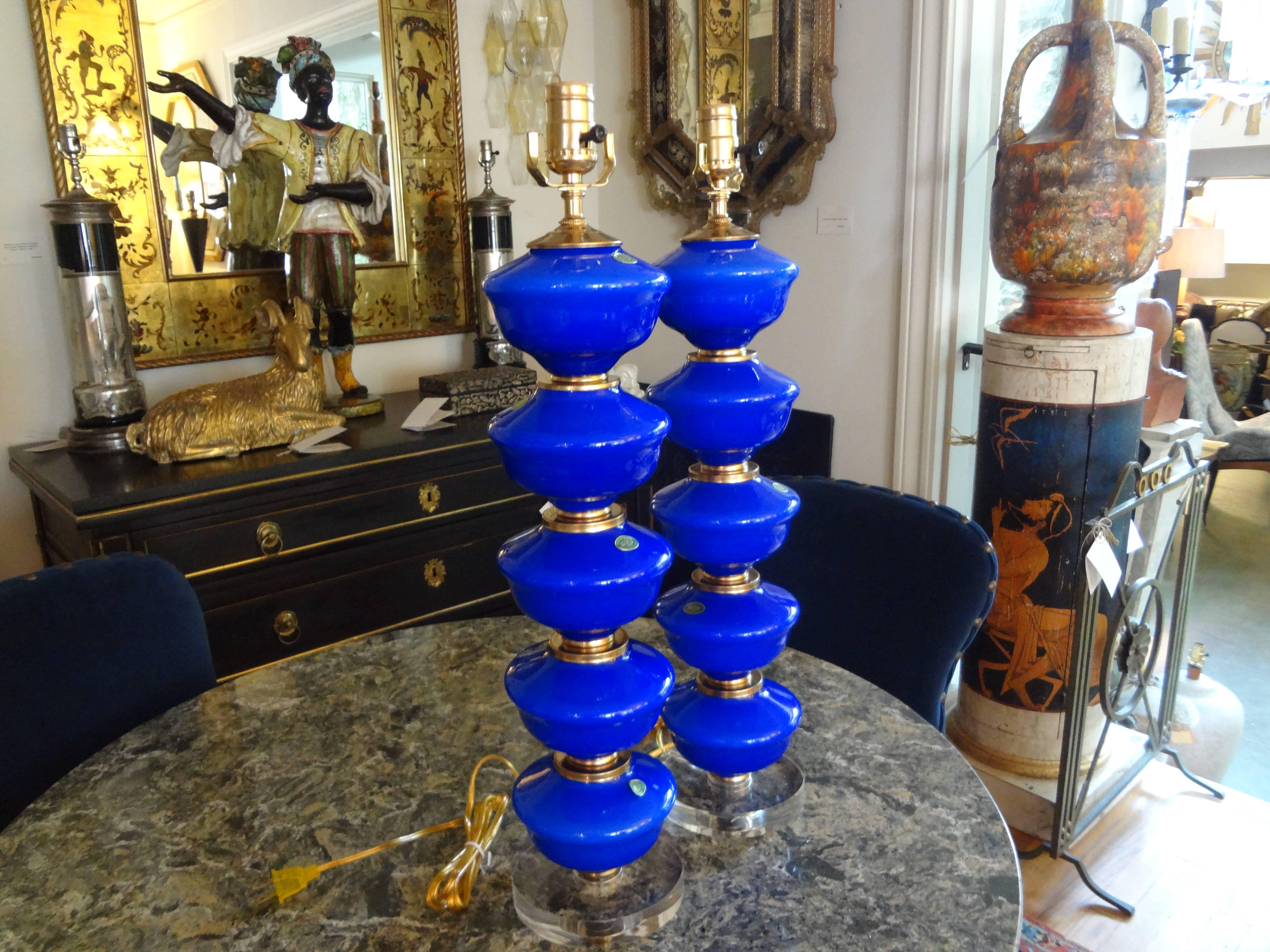 Pair of Cobalt Blue Murano Glass Lamps by Balboa 1