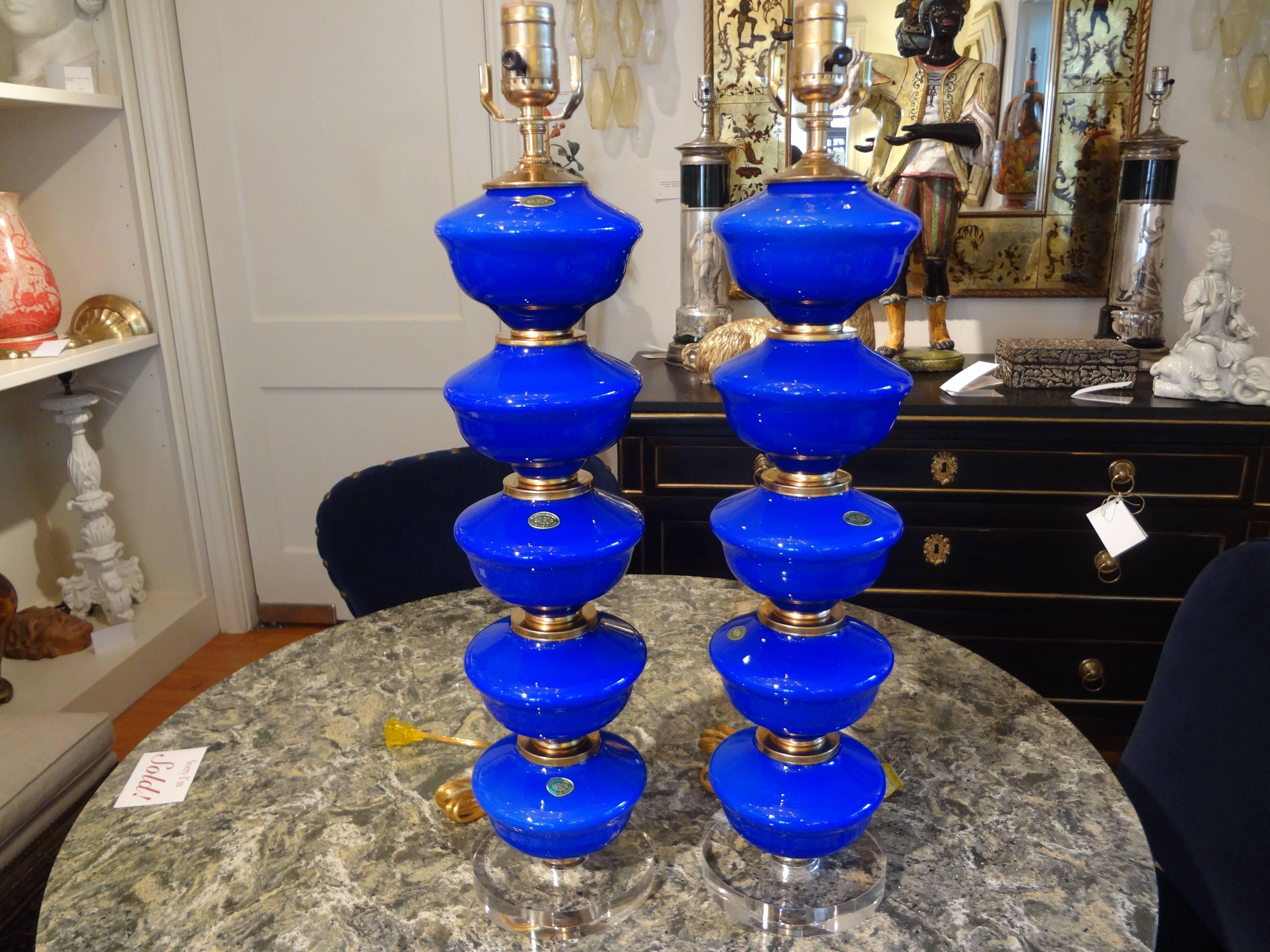 Pair of Cobalt Blue Murano Glass Lamps by Balboa 2