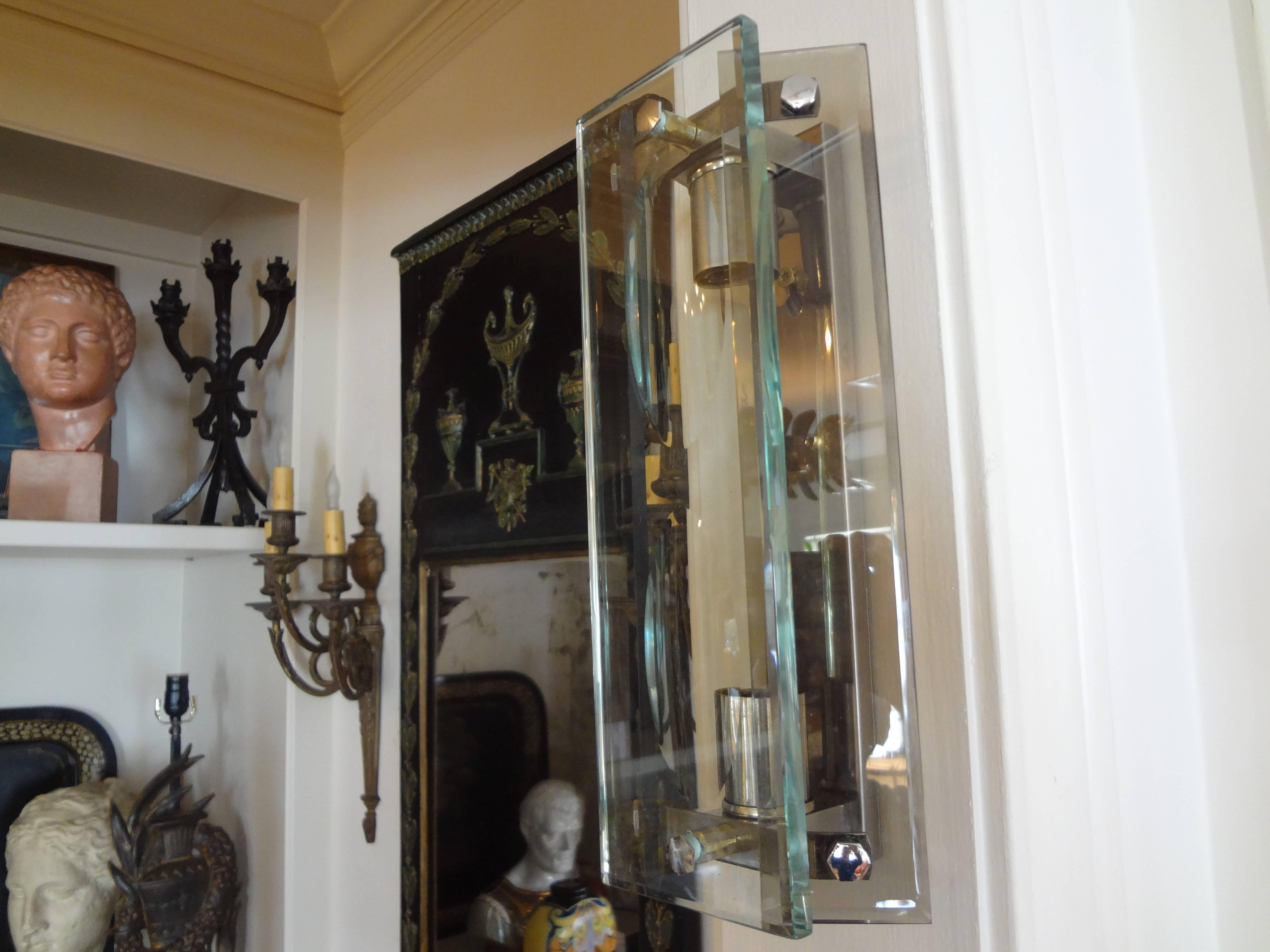 Mid-20th Century Pair of Italian Mid-Century Modern Glass Sconces Inspired by Fontana Arte