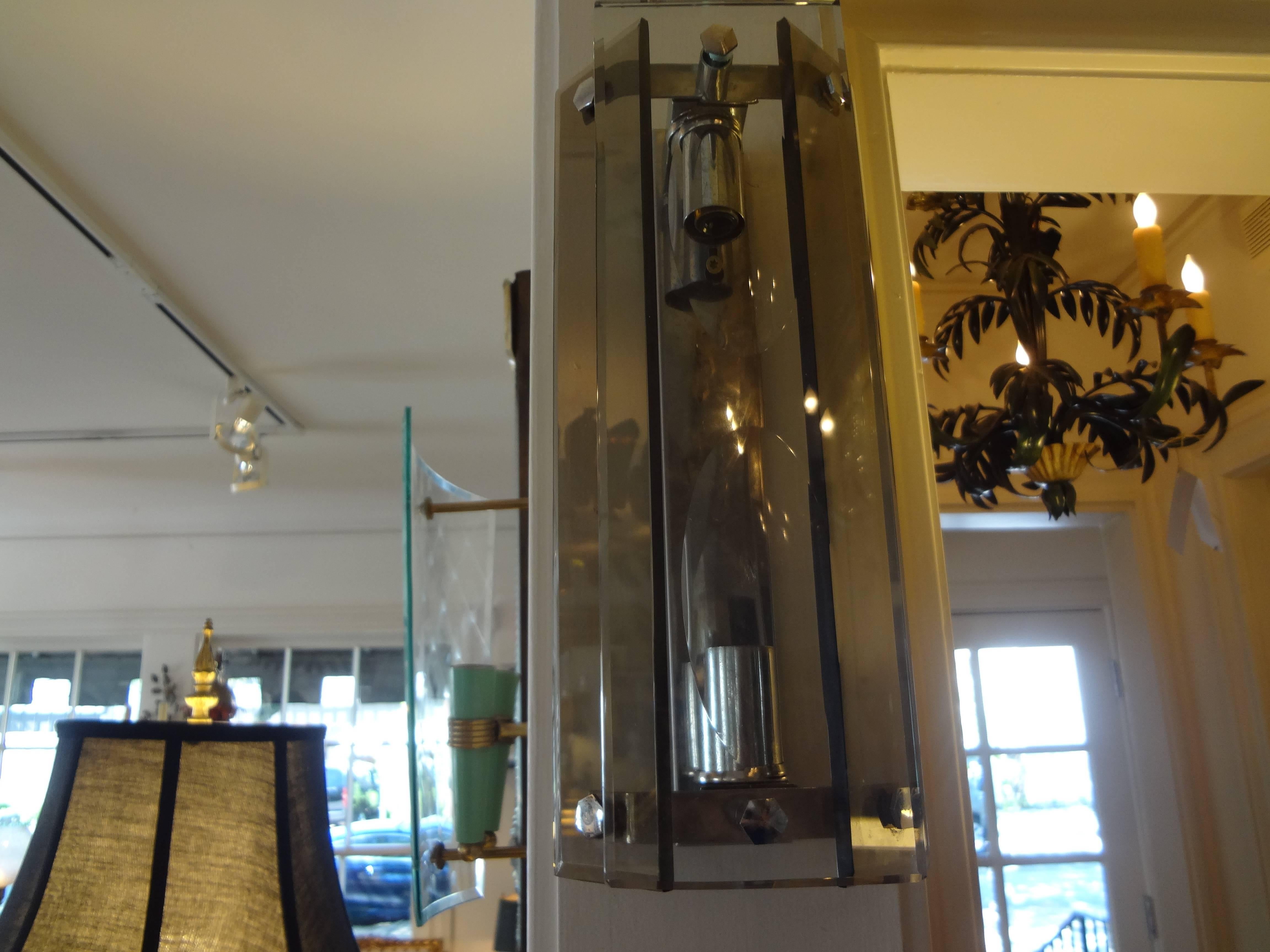Pair of Italian Mid-Century Modern Glass Sconces Inspired by Fontana Arte 1
