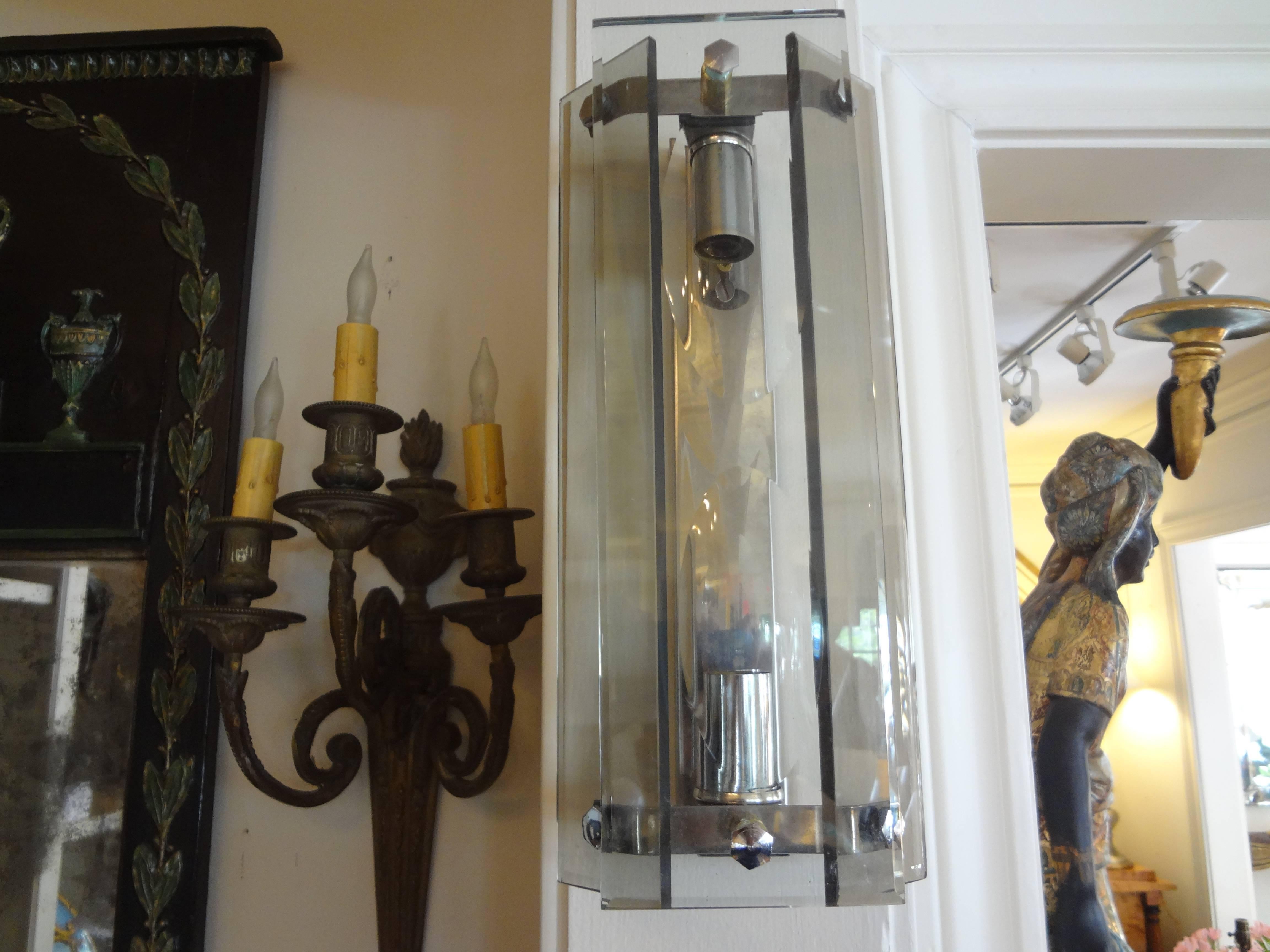 Pair of Italian Mid-Century Modern Glass Sconces Inspired by Fontana Arte 4
