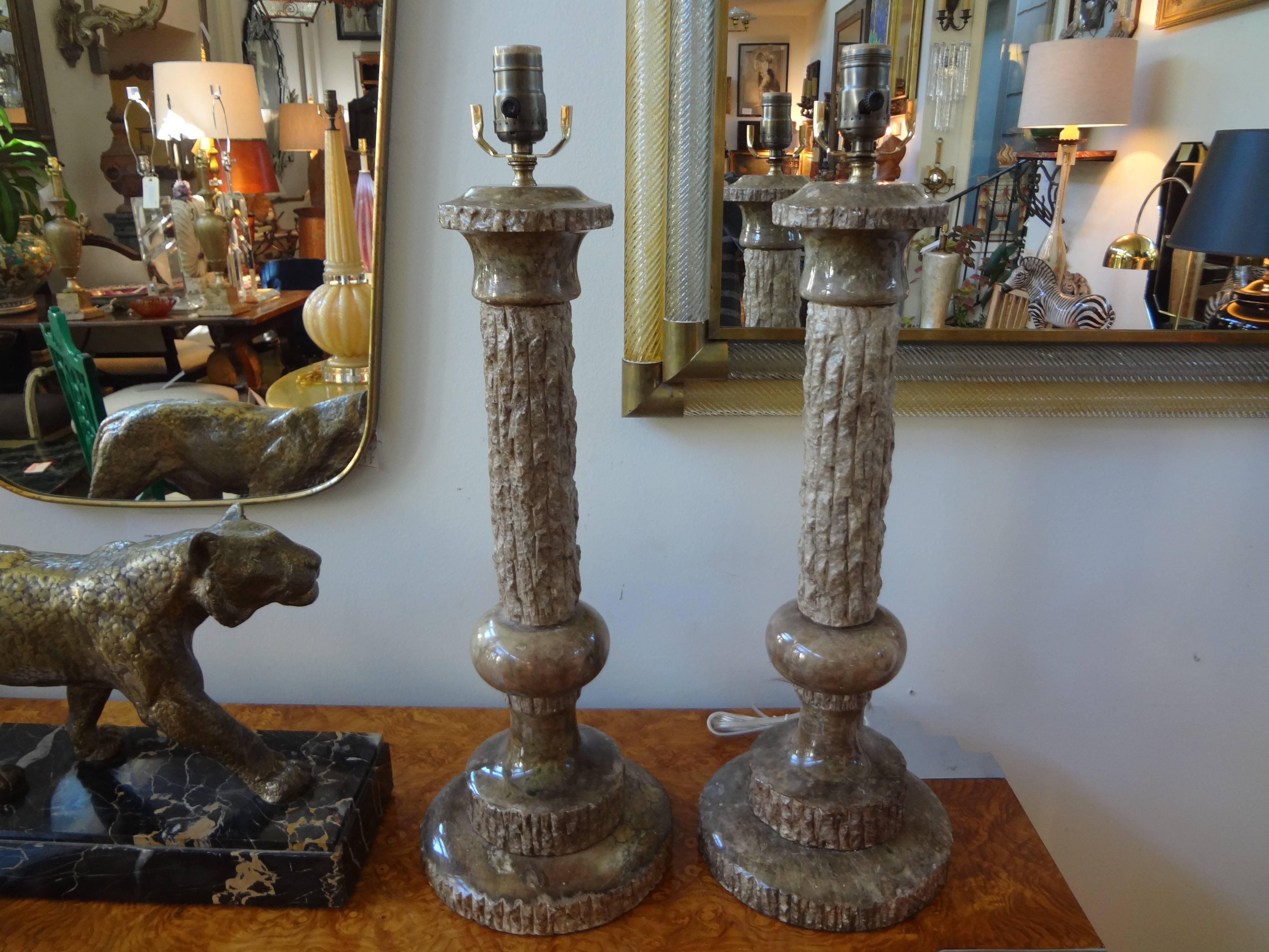 Mid-20th Century Pair of Midcentury Italian Faux Bois Marble Lamps For Sale