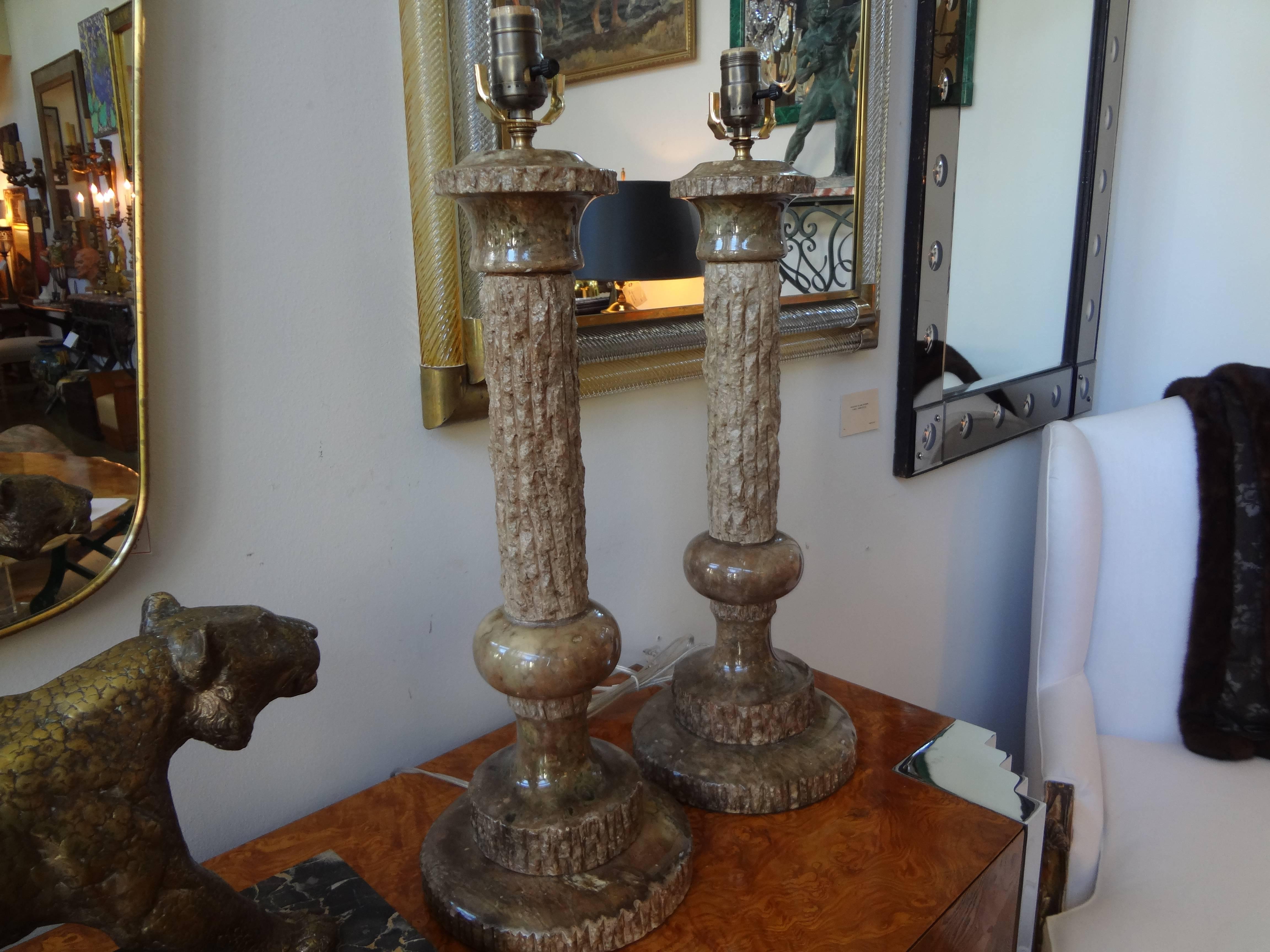 Pair of Midcentury Italian Faux Bois Marble Lamps For Sale 2