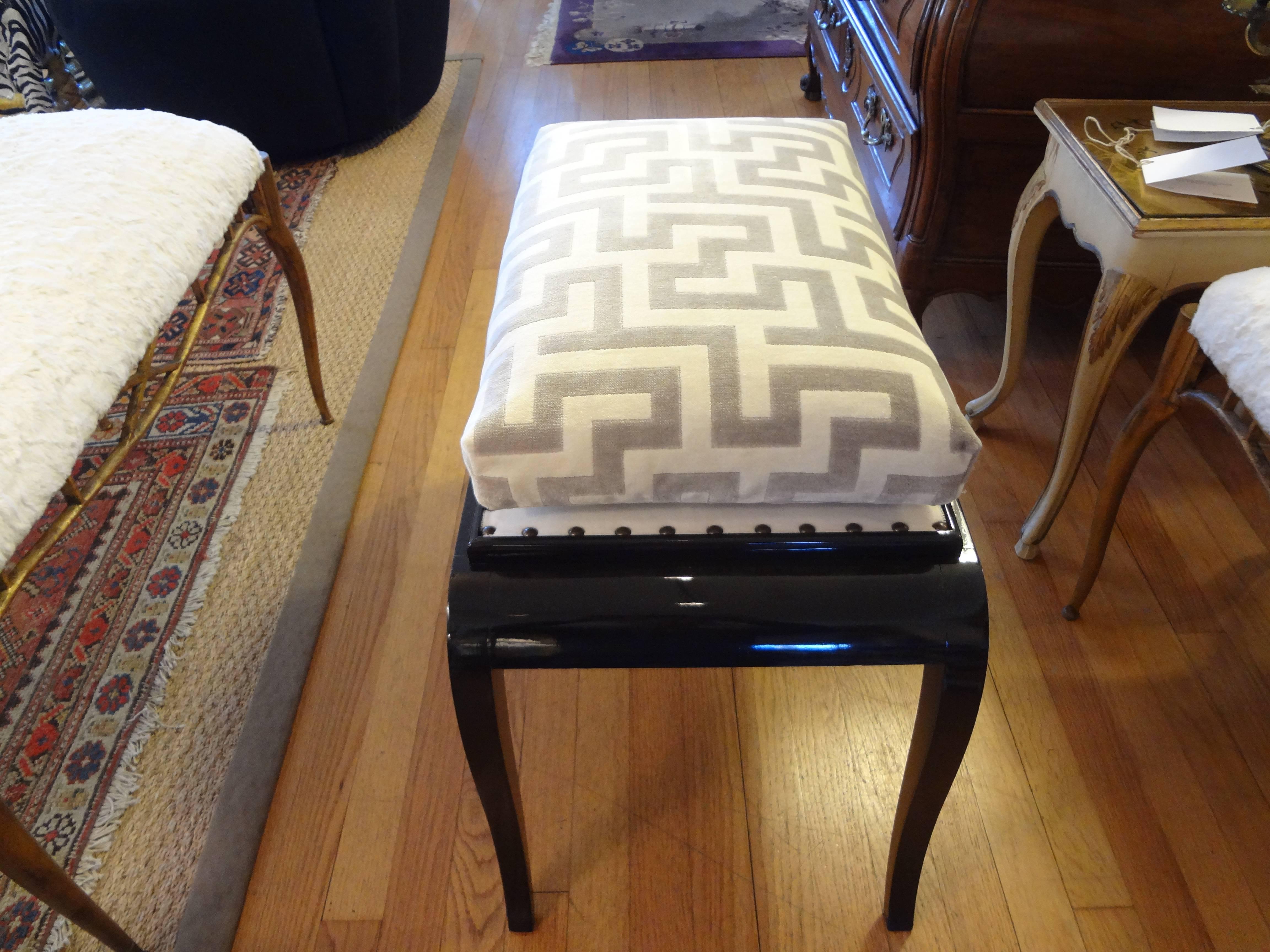 20th Century French Art Deco Black Lacquered Bench