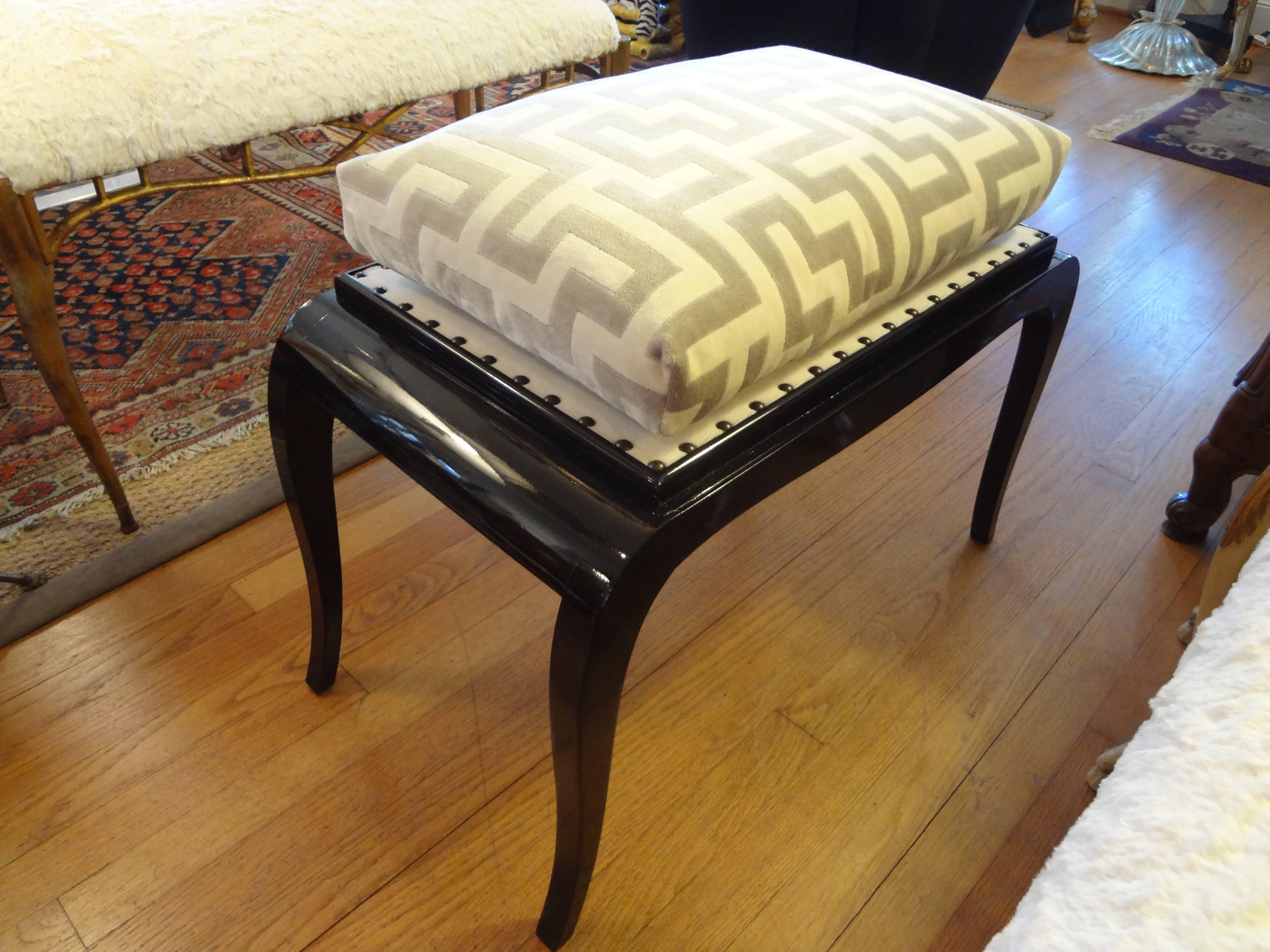 French Art Deco Black Lacquered Bench 1