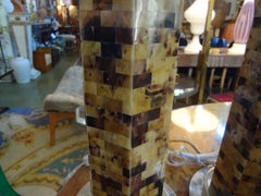 Pair of Karl Springer Inspired Tessellated Horn Lamps