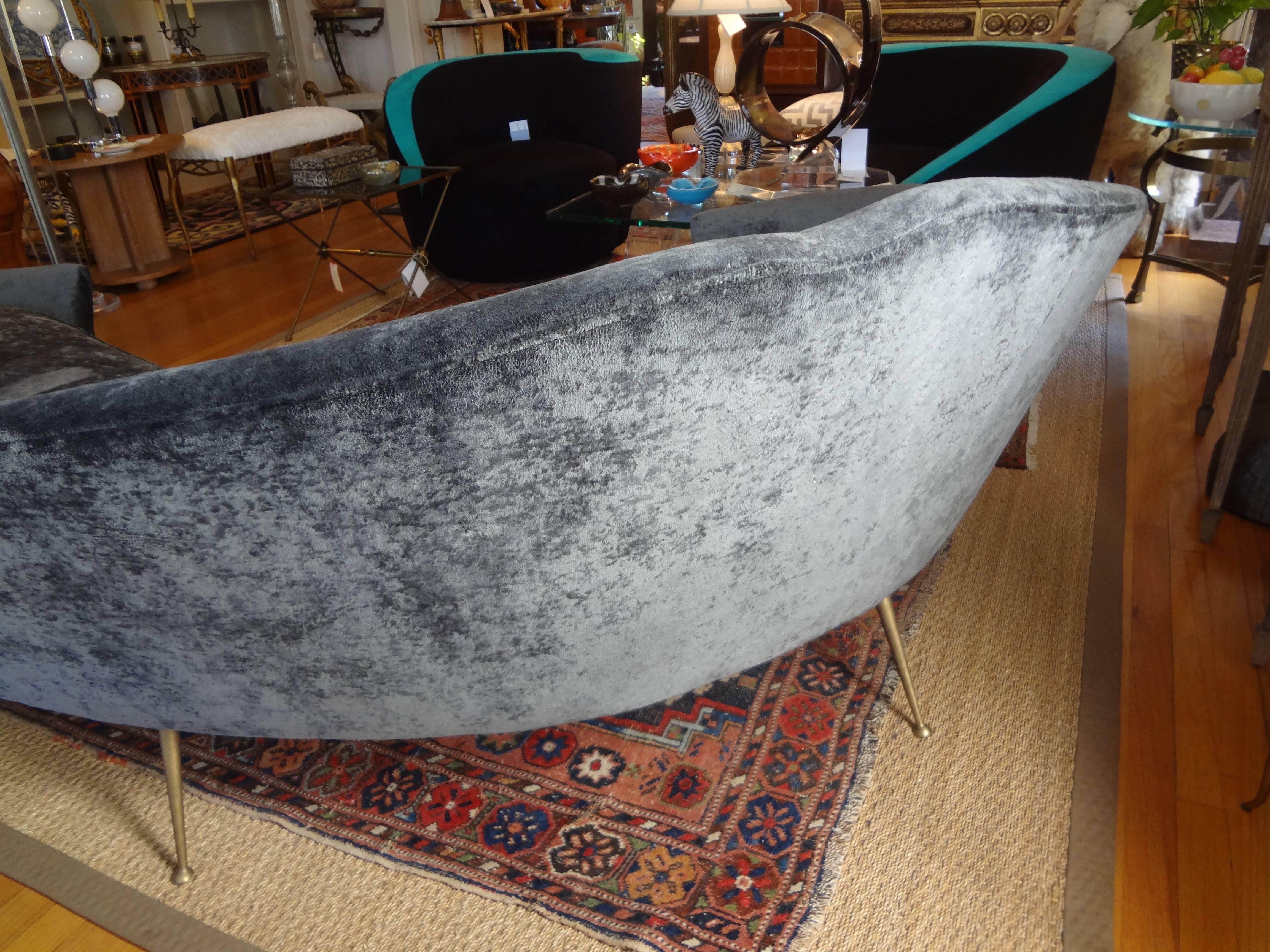 Mid-20th Century Midcentury Italian Curved Sofa with Brass Legs Attributed to Federico Munari For Sale