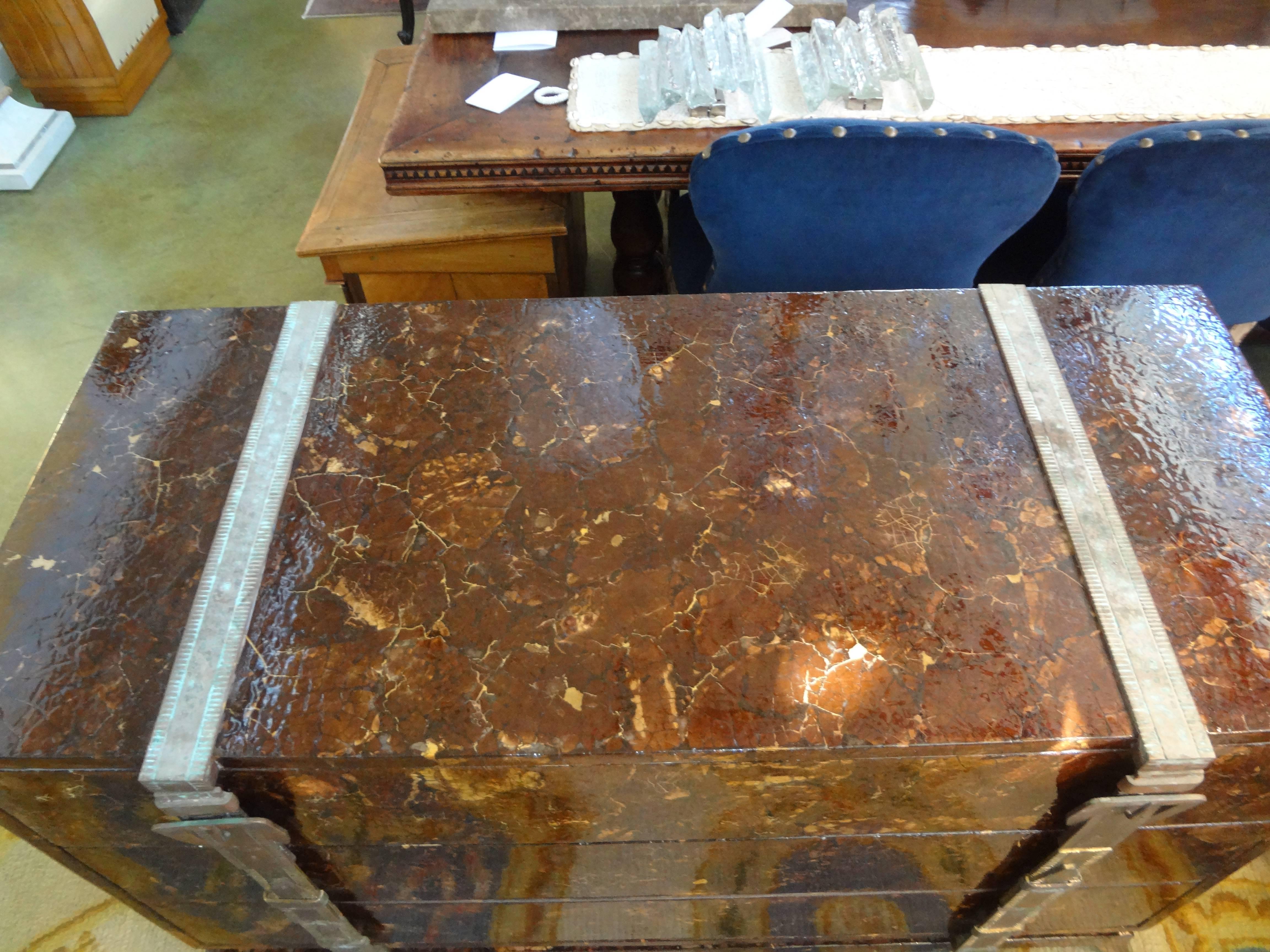 Art Deco  Coconut Shell Chest with Brass Strap And Buckle Handles, Circa. 1981