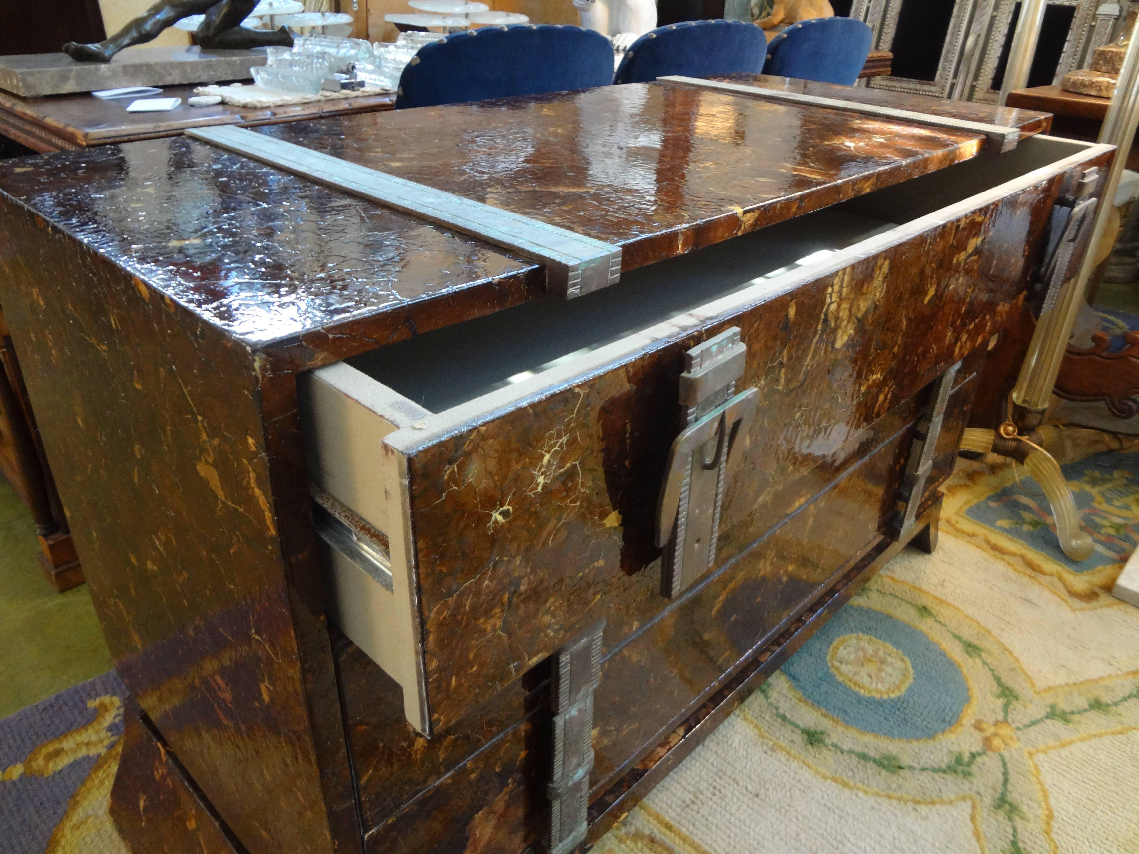 20th Century  Coconut Shell Chest with Brass Strap And Buckle Handles, Circa. 1981