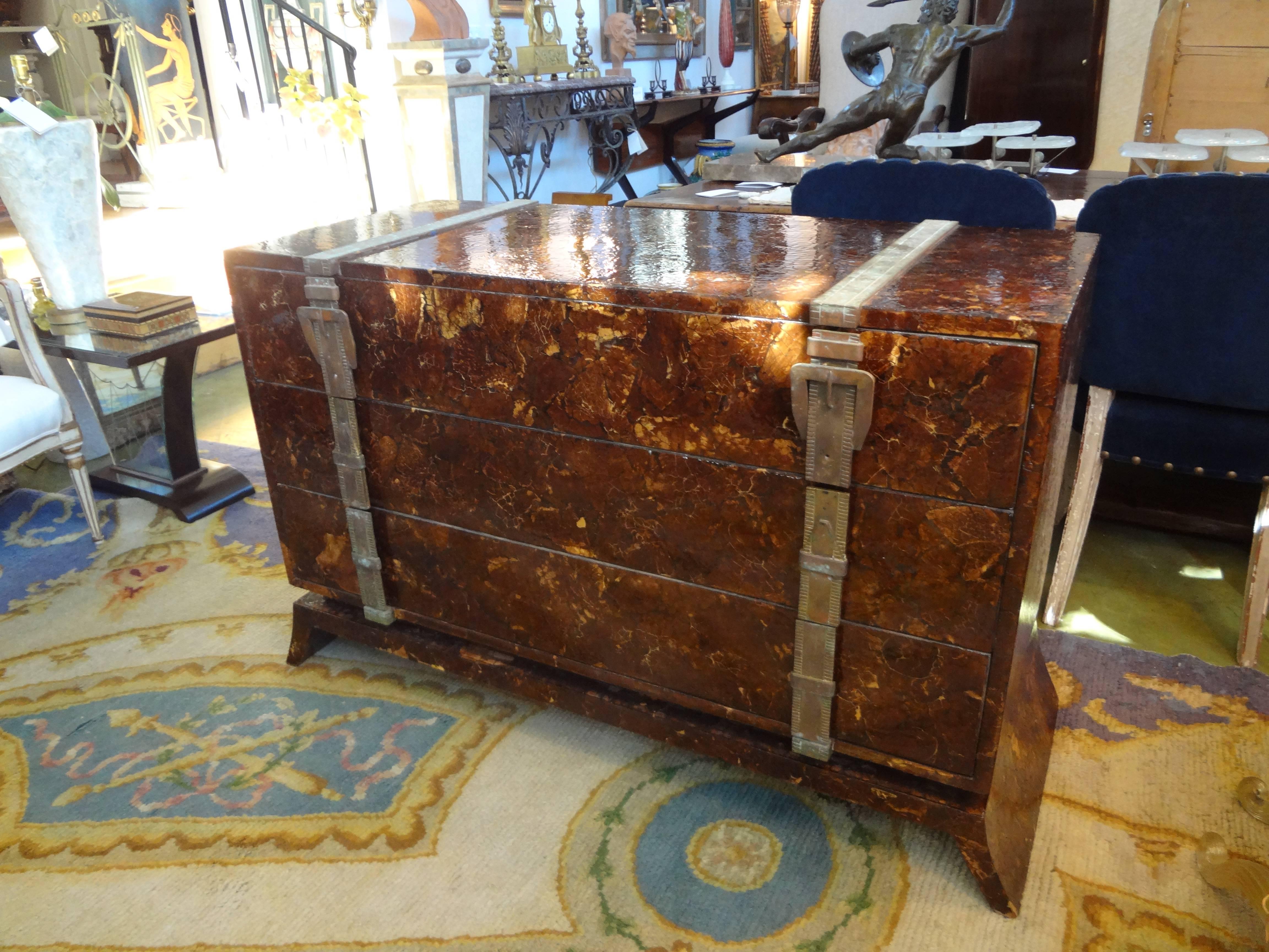  Coconut Shell Chest with Brass Strap And Buckle Handles, Circa. 1981 1