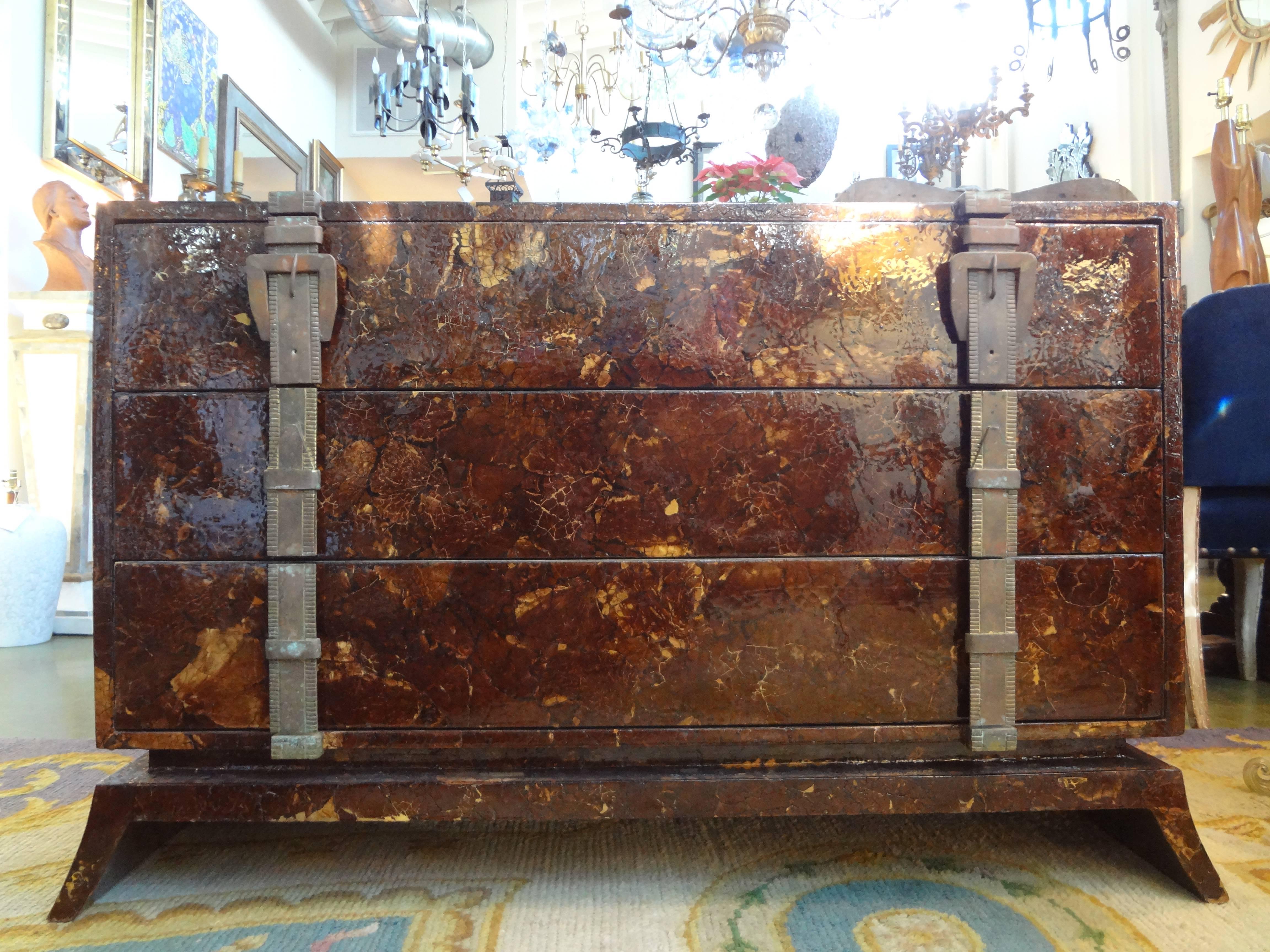  Coconut Shell Chest with Brass Strap And Buckle Handles, Circa. 1981 3