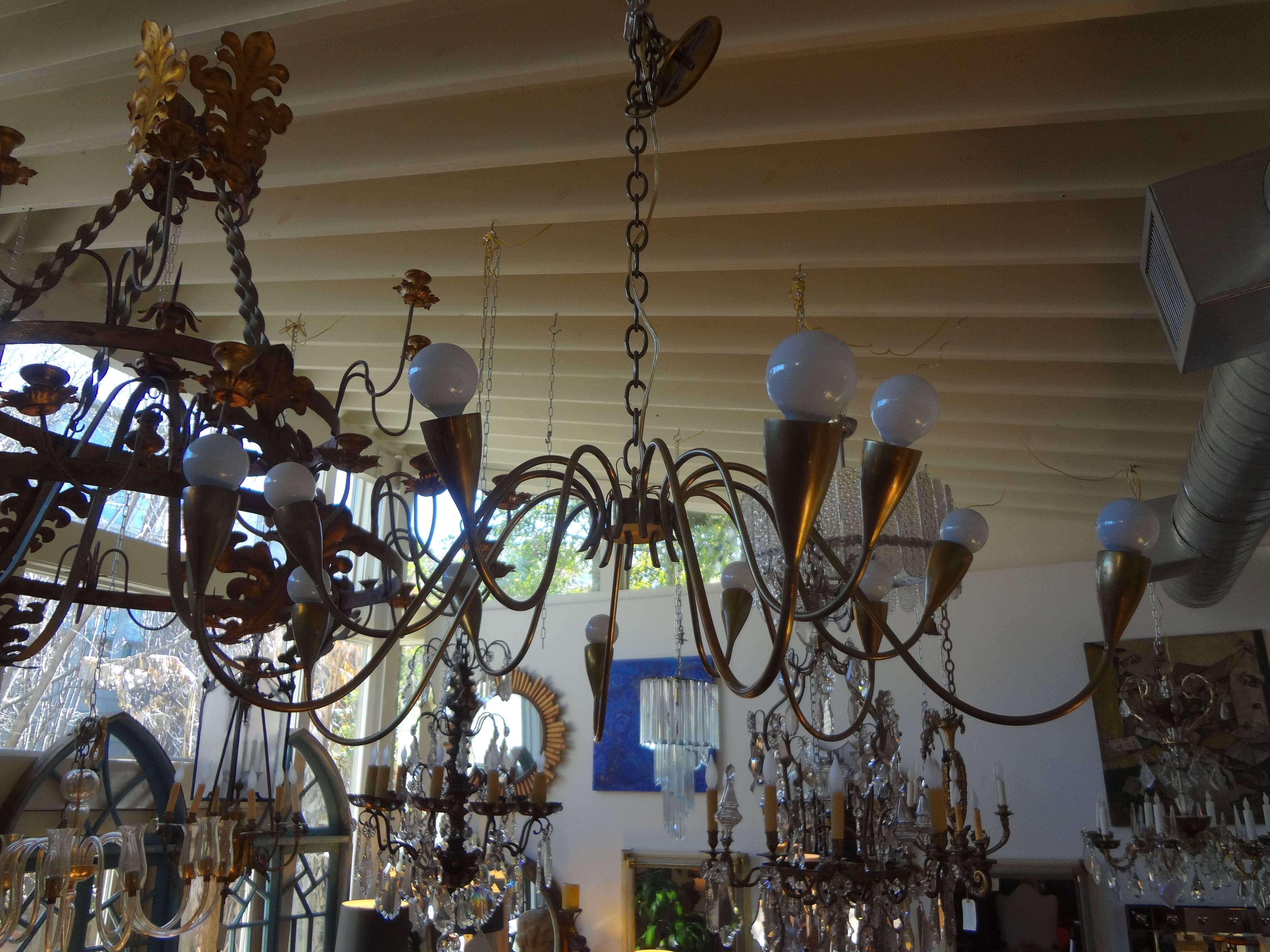 Mid-20th Century Italian Mid-Century Modern Brass Chandelier Stilnovo Style