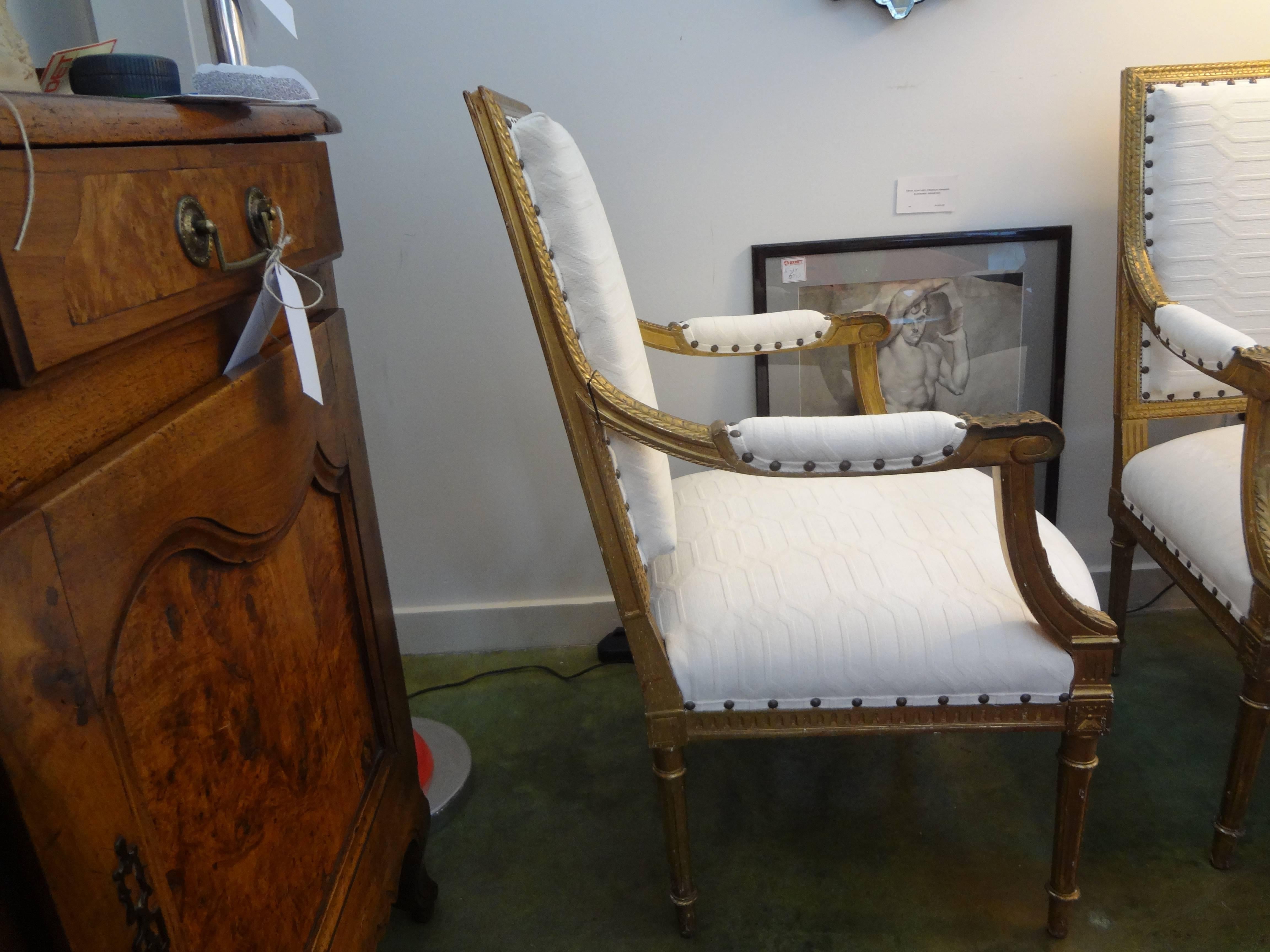 Pair of 19th Century French Louis XVI Style Giltwood Chairs In Good Condition In Houston, TX