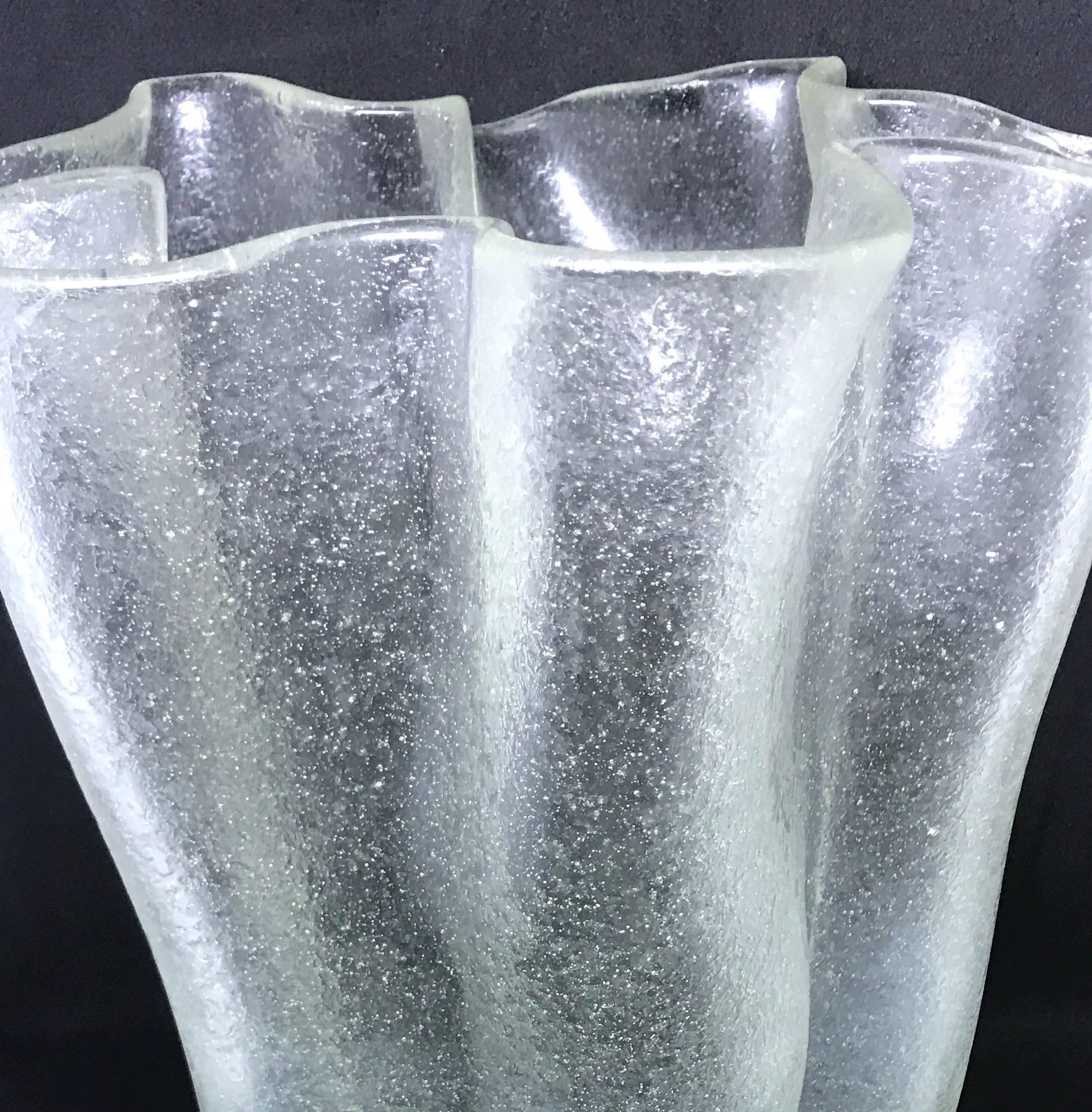 Fabulous large-scale, 1950s Murano glass vase with corroso finish in the style of Barbini or Venini.