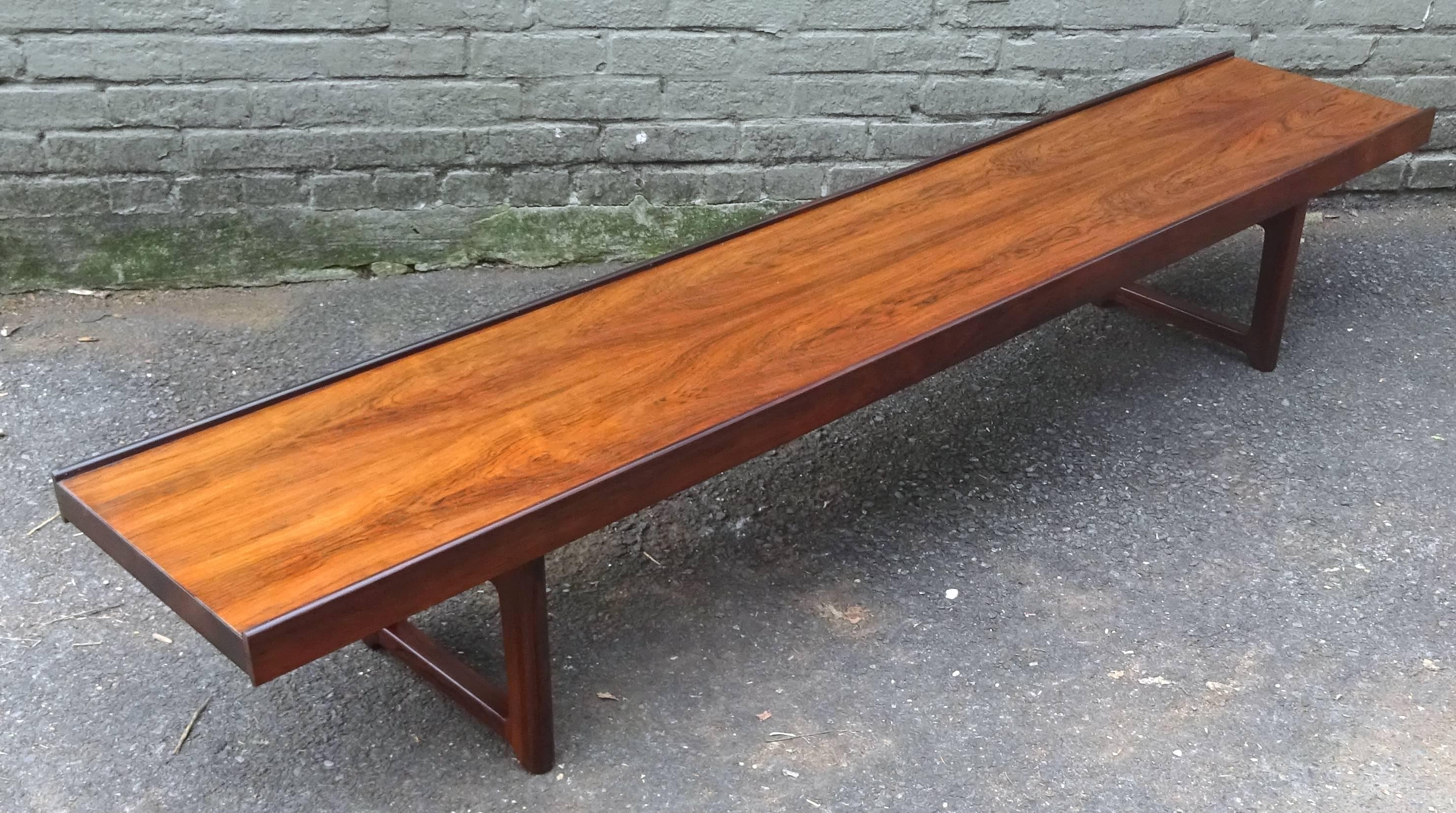 Long 1960s Torjorn Afdal Scandinavian Modern Rosewood Bench, Norway For Sale 1