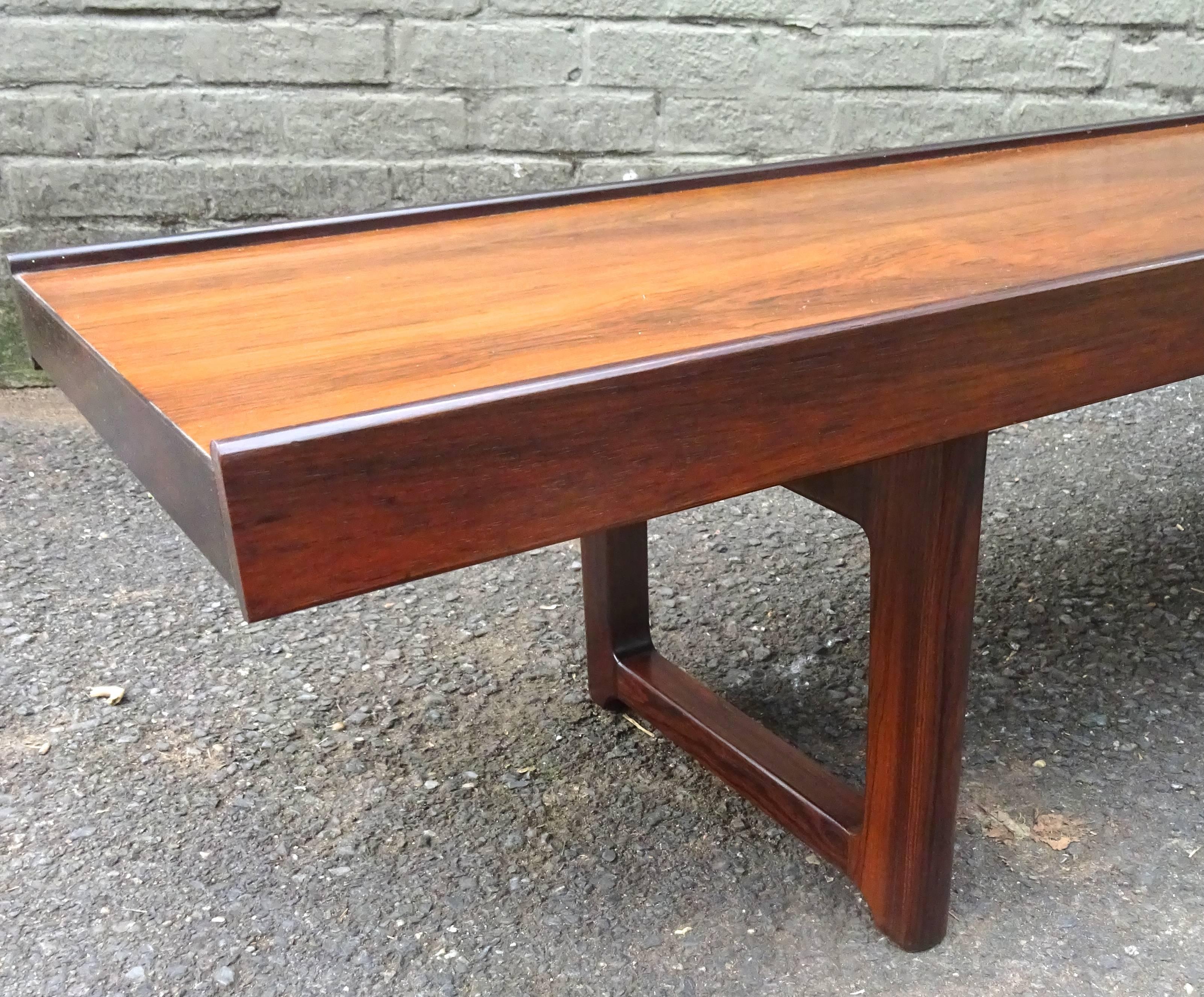 Long 1960s Torjorn Afdal Scandinavian Modern Rosewood Bench, Norway In Excellent Condition For Sale In Washington, DC