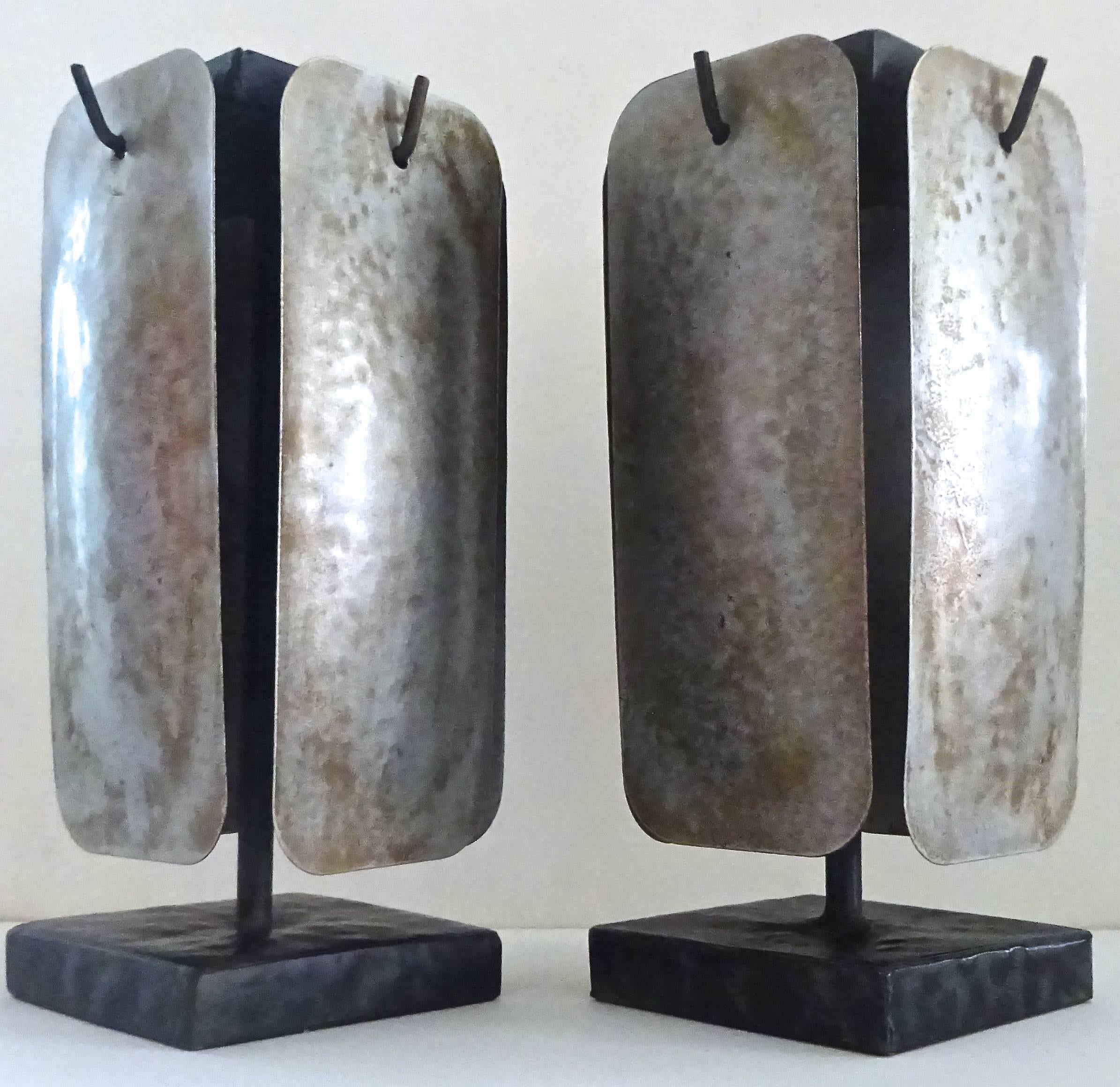 American Rare Sculptural 1980s Robert Lee Morris Kinetic Iron and Steel Candleholders