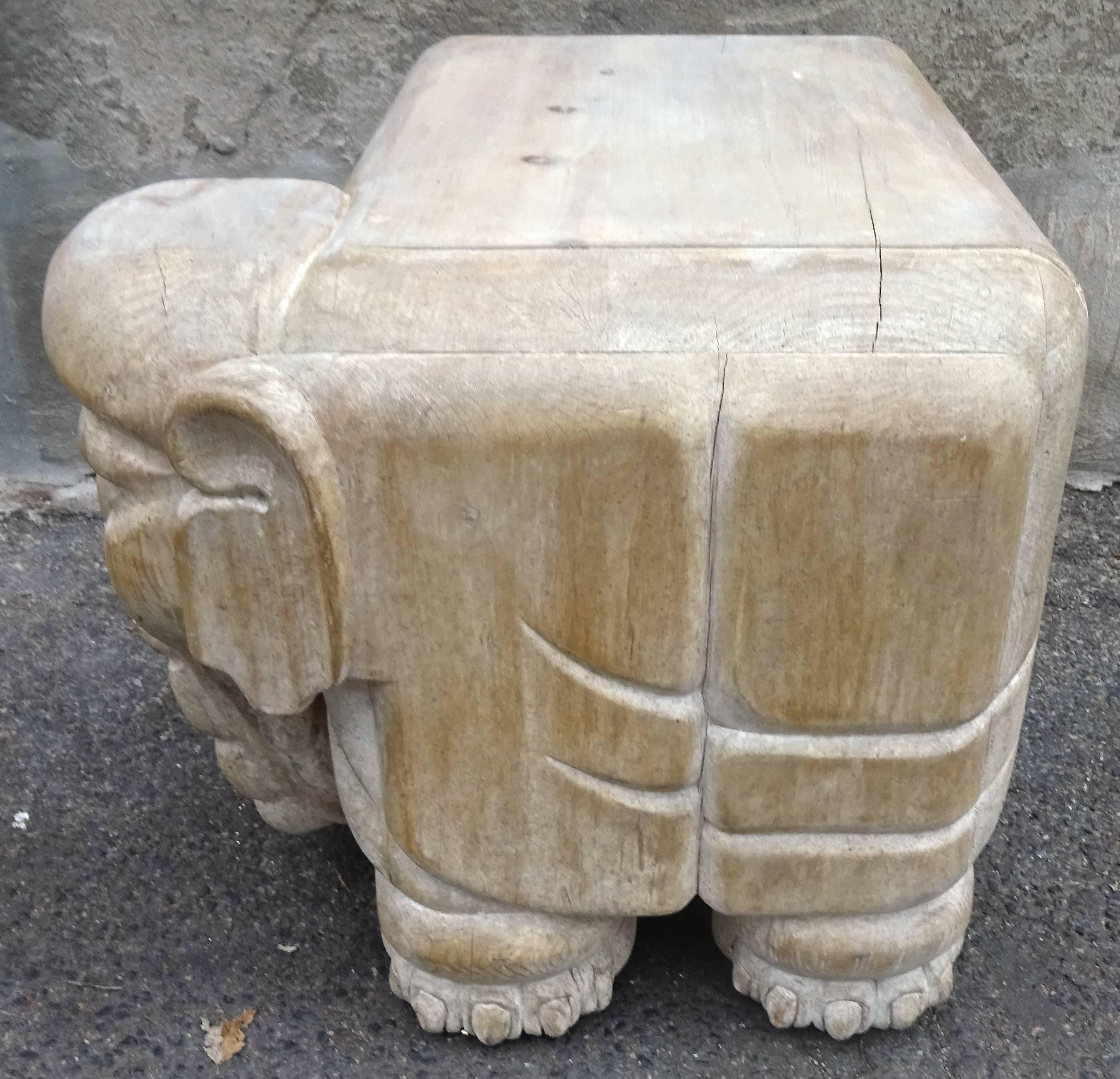 Sculptural 1970s Italian Carved Wood Elephant Table 1