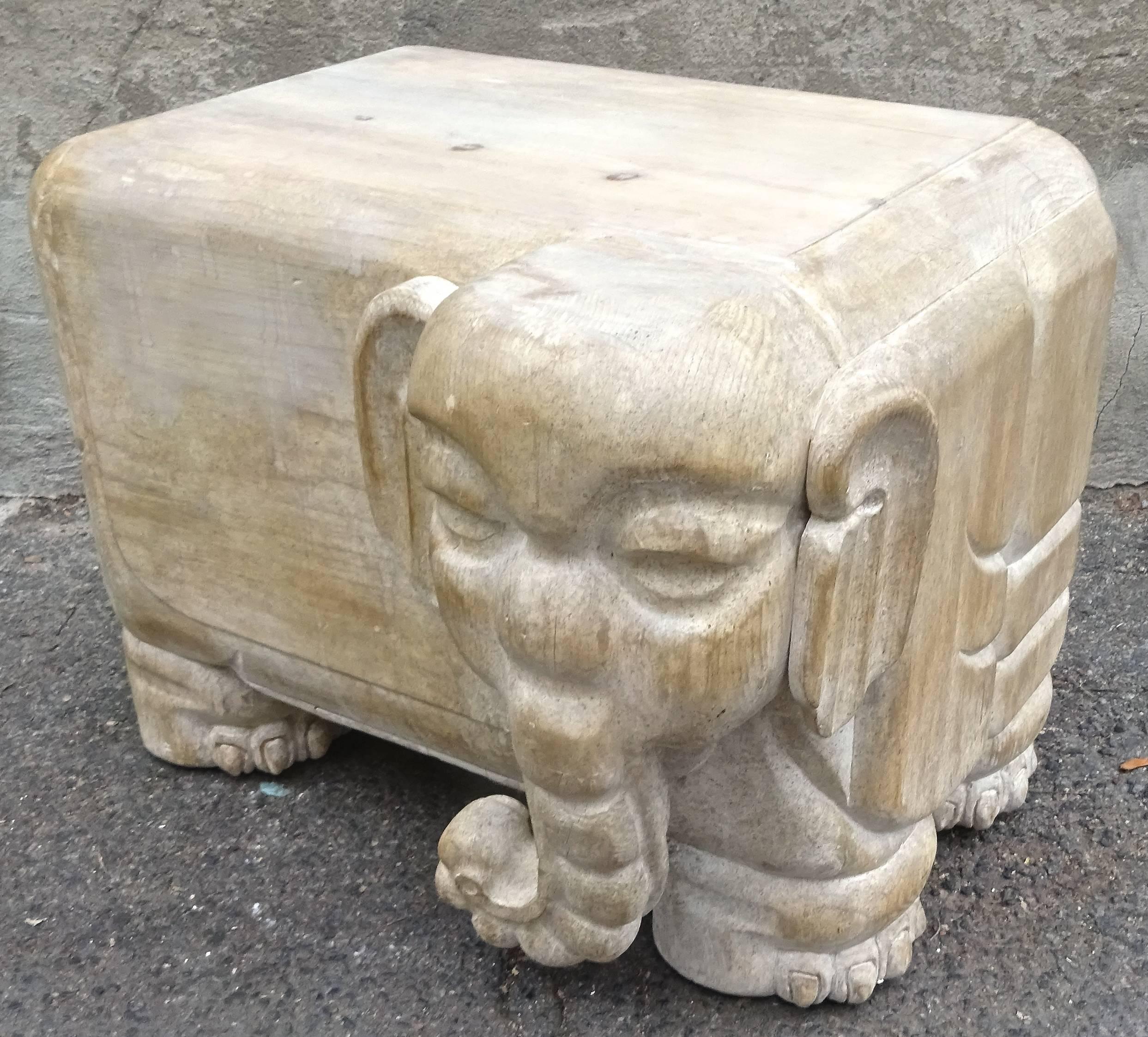 Sculptural 1970s Italian Carved Wood Elephant Table 3