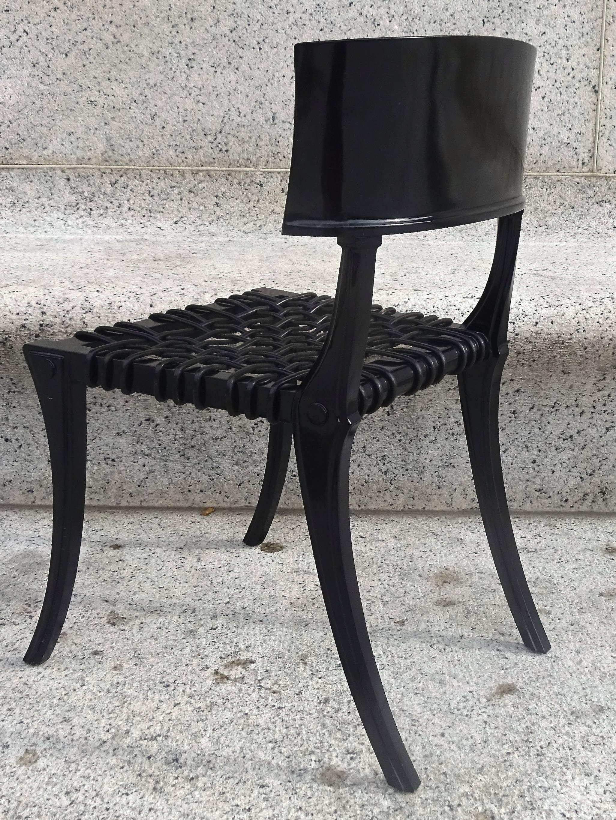 Leather Rare Chic 1950s T.H. Robsjohn-Gibbings Ebonized Klismos Chair for Saridis