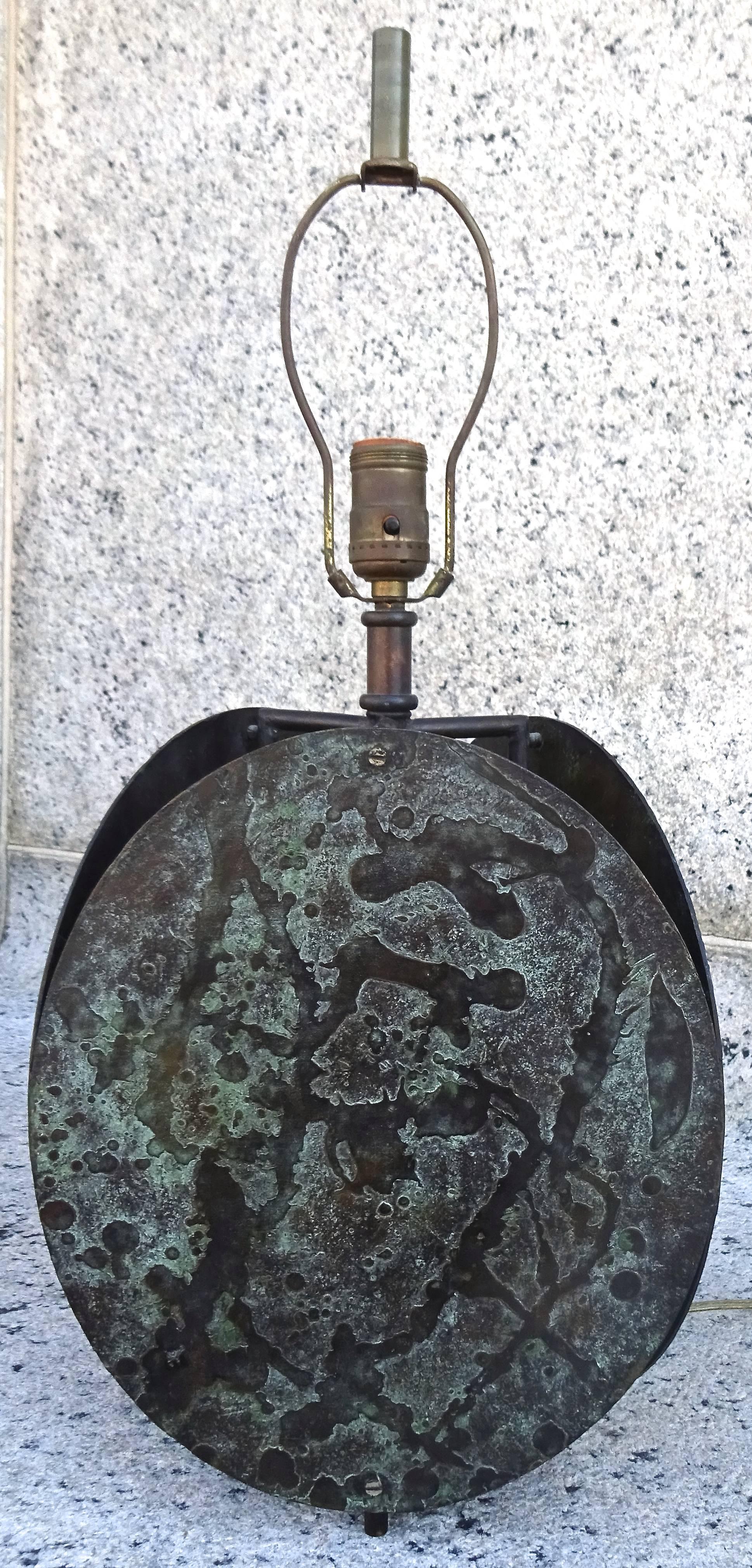 American Sculptural Custom 1970s Patinated Bronze Table Lamp