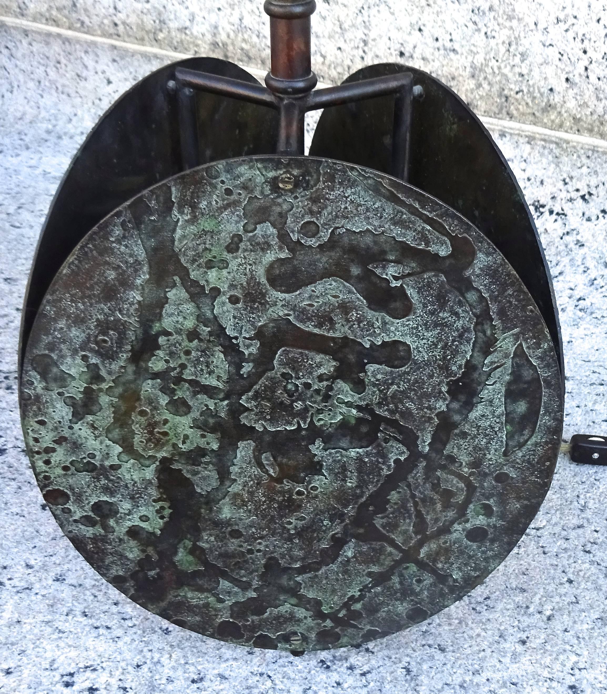 Sculptural Custom 1970s Patinated Bronze Table Lamp 1