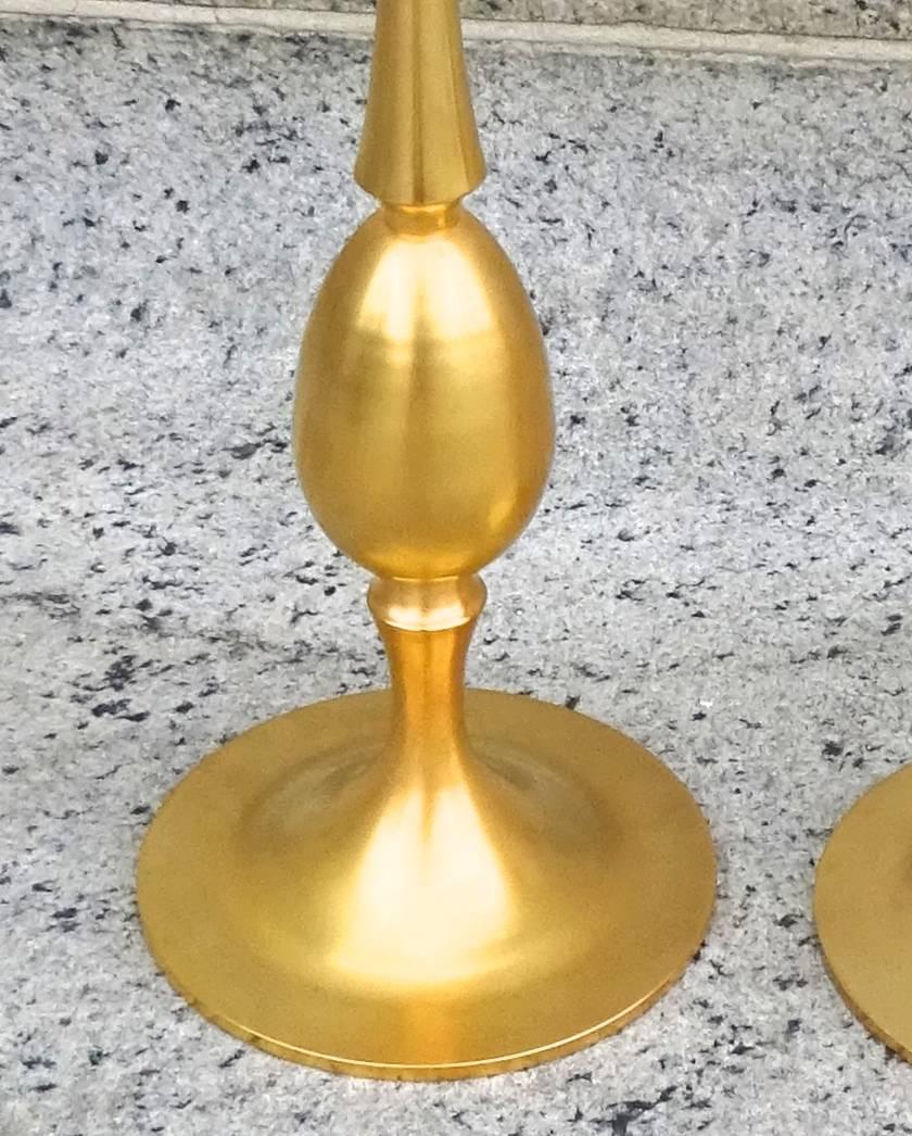Monumental pair of French matte gilt bronze candle holders, circa 1990.
