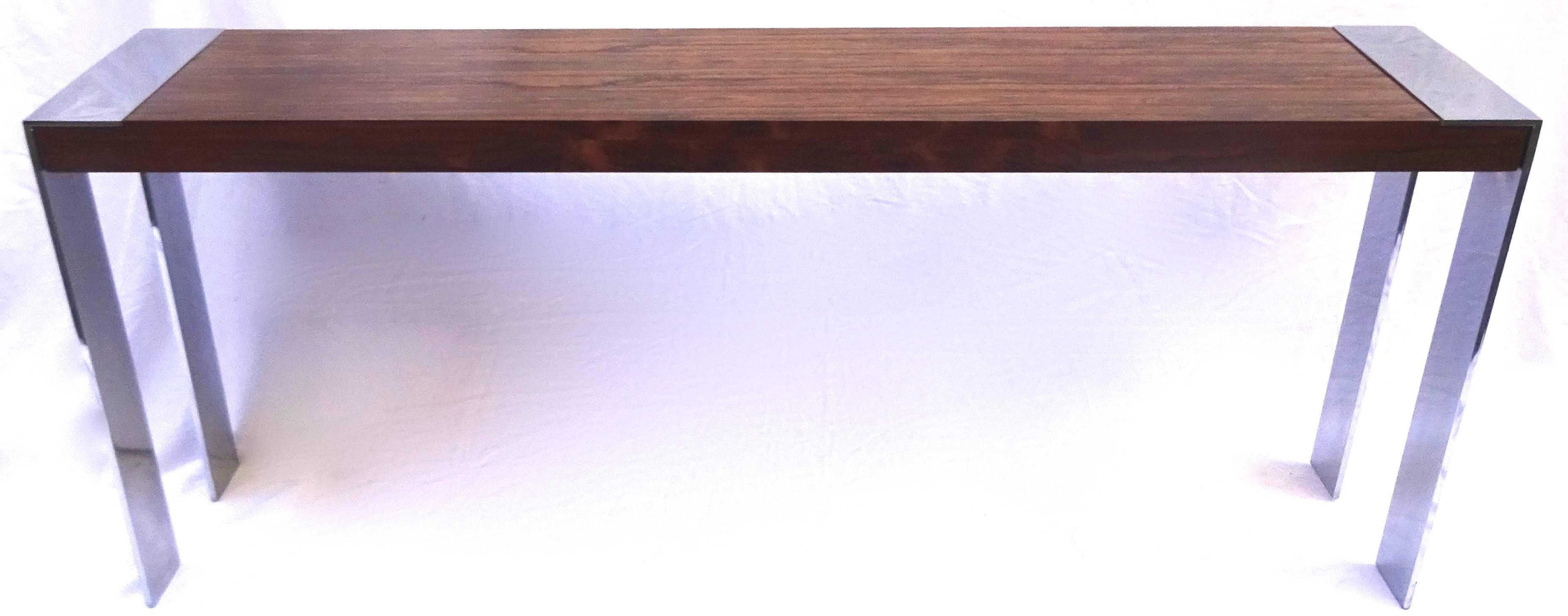 Sleek 1970s Milo Baughman rosewood and chrome console table.