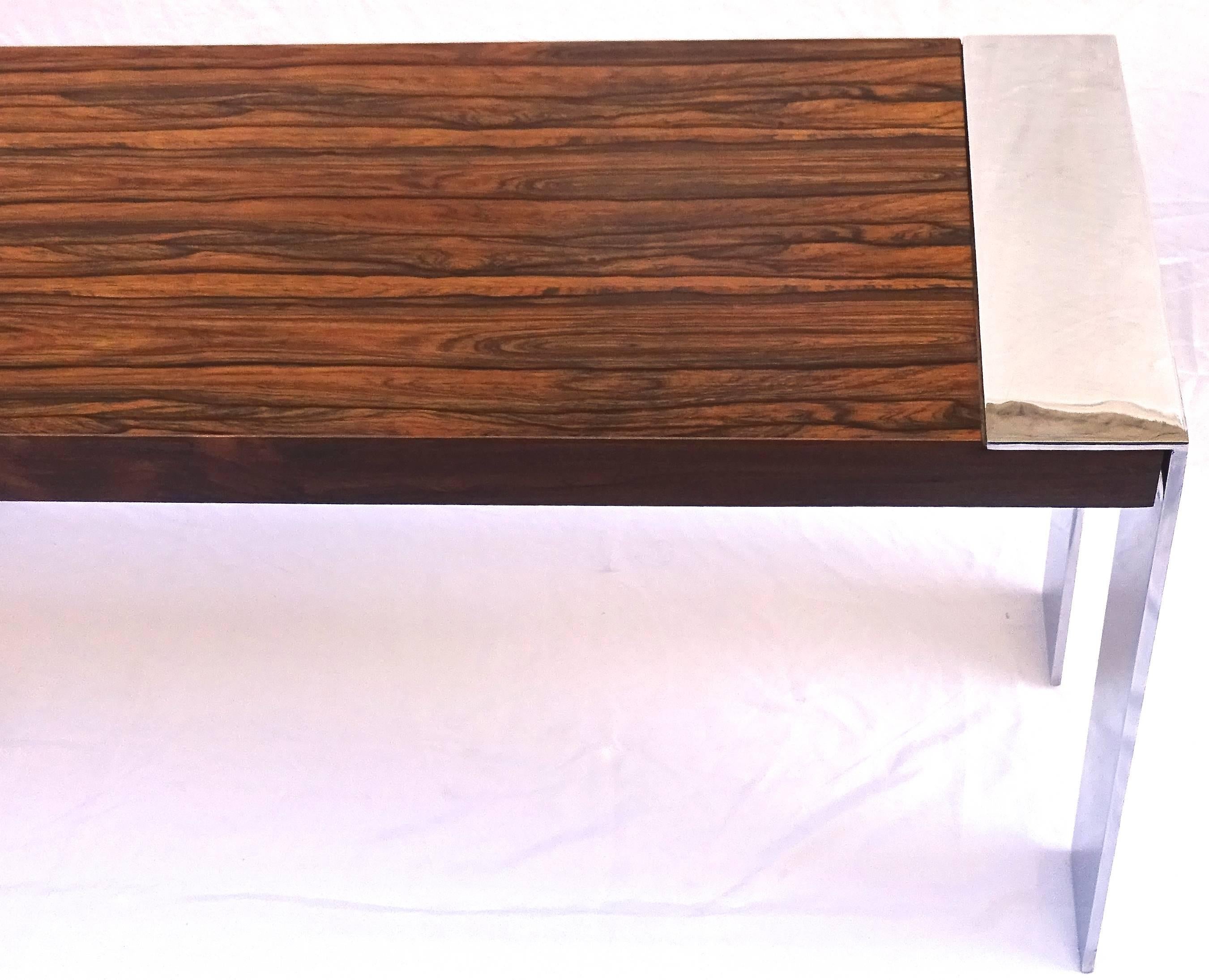 Sleek 1970s Milo Baughman Rosewood and Chromed Steel Console Table In Excellent Condition For Sale In Washington, DC