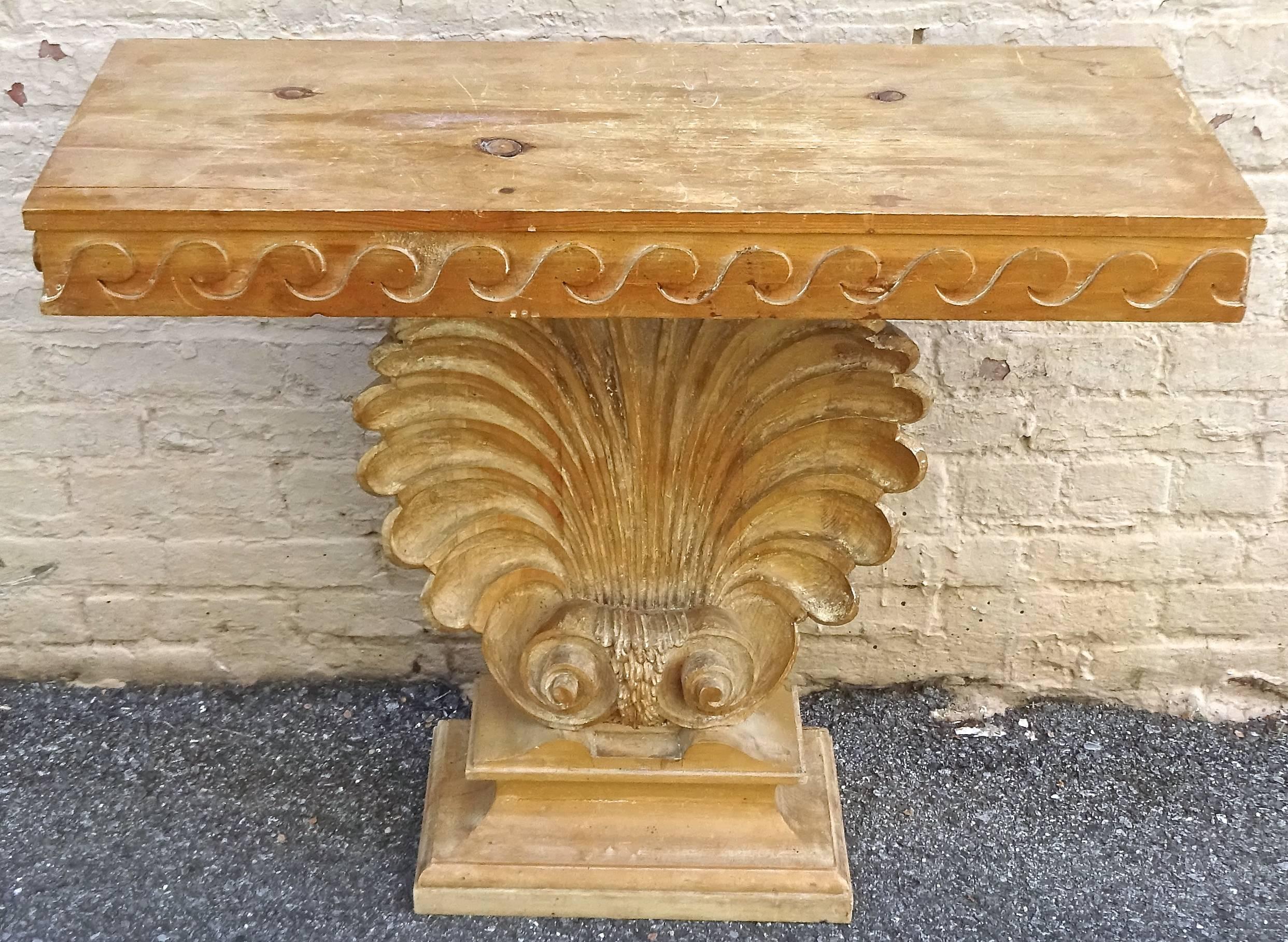 Neoclassical 1930s Edward Wormley for Dunbar carved shell console table.